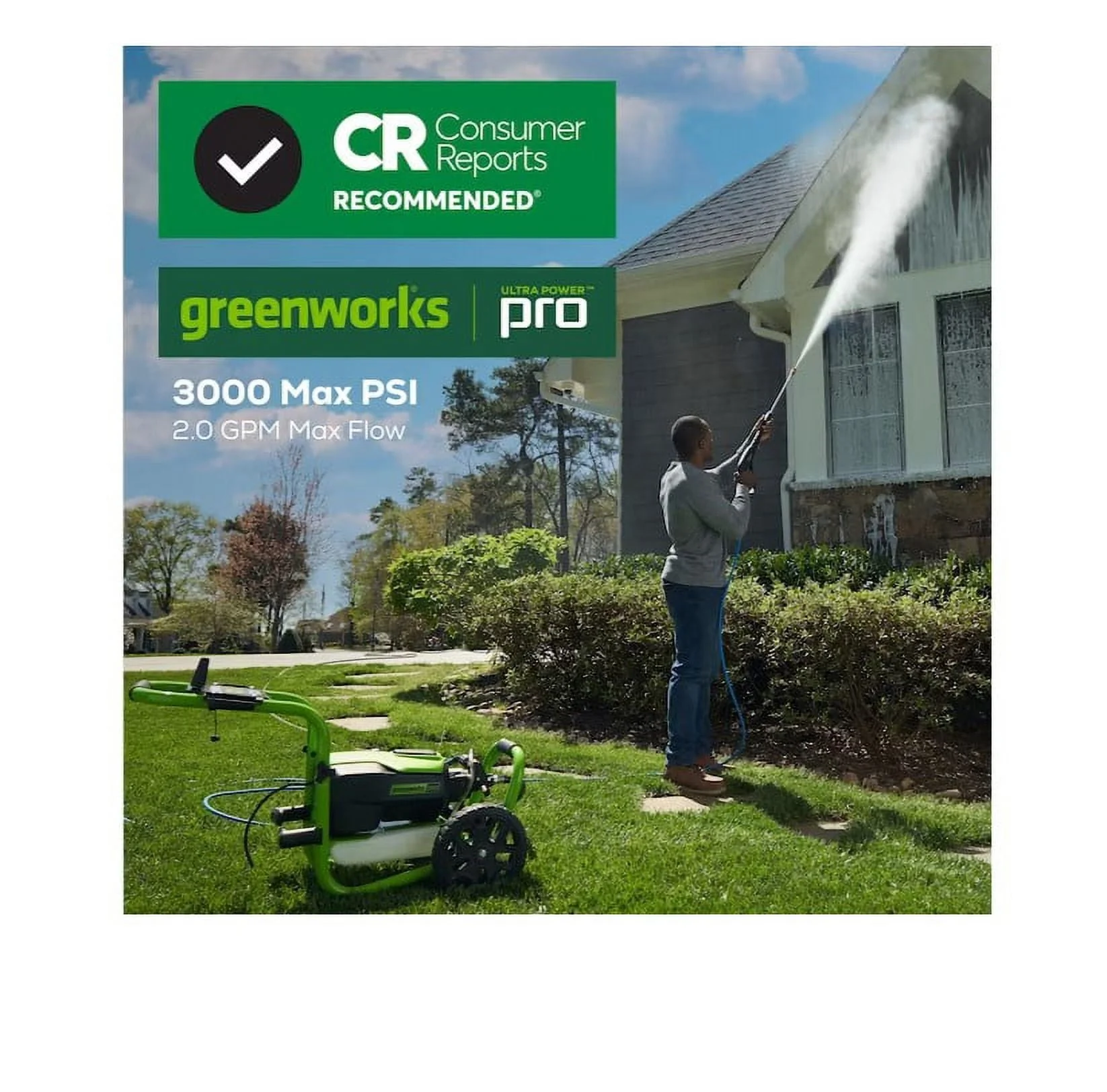 Greenworks Pro 3000 PSI 2 - Gallon - GPM Cold Water Electric Pressure Washer New