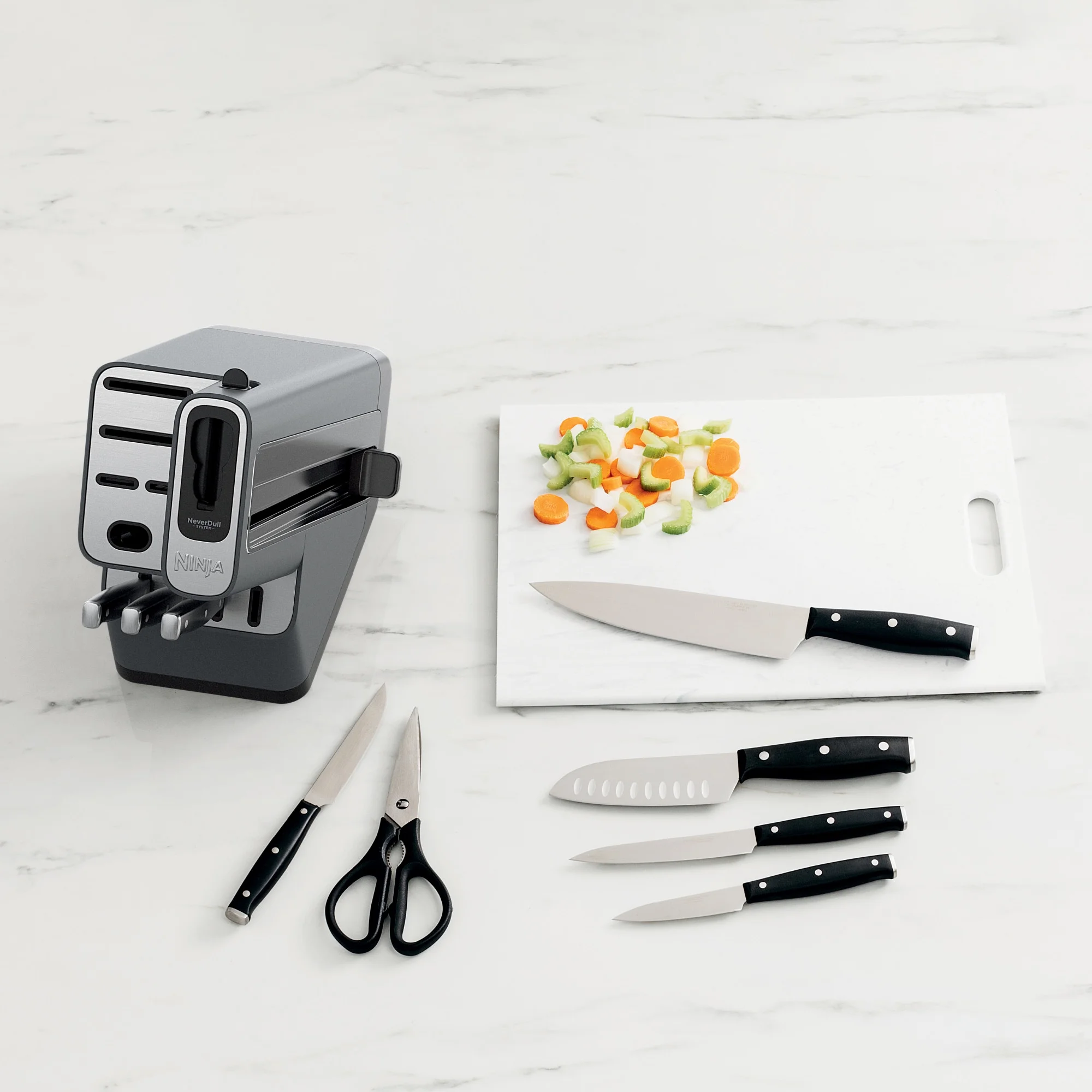 Ninja Foodi Neverdull 10 - Piece Stainless Steel Essential Knife System with Sharpener, K12010 Black/Gray