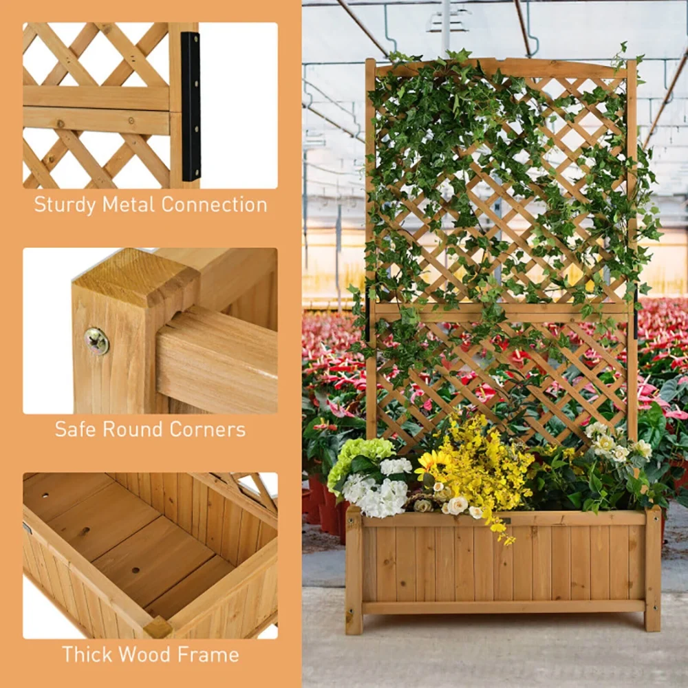 Planter Raised Bed with Trellis for Plant Flower Climbing, Tier Plant Stand, Outdoor Garden Potting Bench for Patio Porch Garden, Orange - Image 6