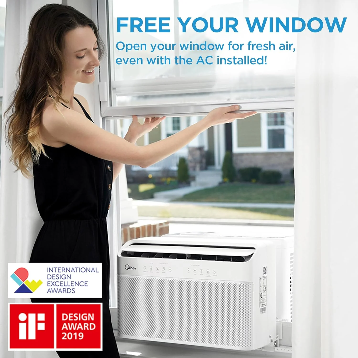 8,000 BTU U-Shaped Smart Inverter Air Conditioner C Cools up to 350 Sq. Ft., Ultra Quiet with Open Window Flexibility, Compatible with Alexa, 35% Energy Savings, Remote Control (Renewed)