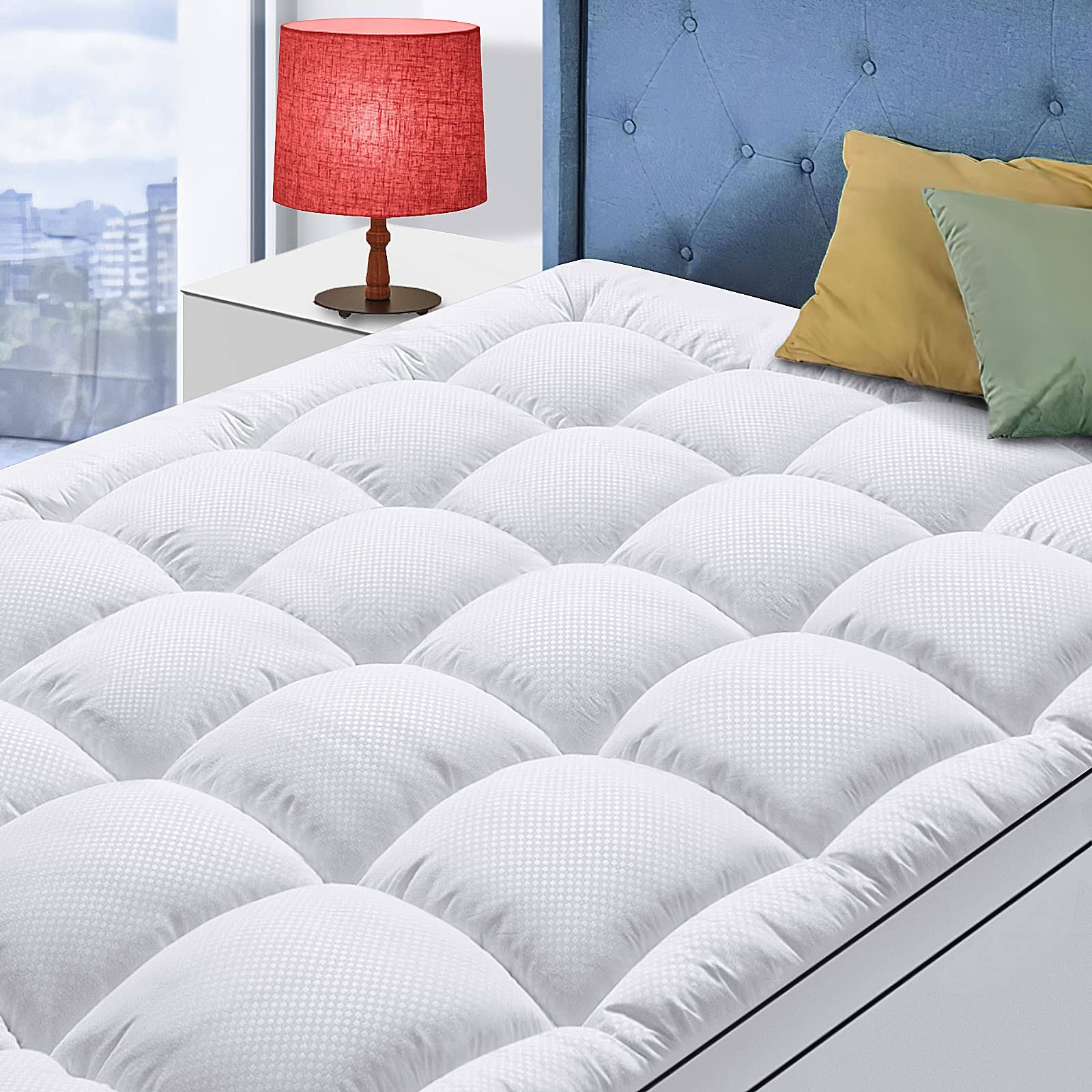 MATBEBY King Size Mattress Topper for Back Pain, Cooling Extra Thick Mattress Pad Cover with 8-21 inch Deep Pocket, Plush Pillow Top Mattress Topper
