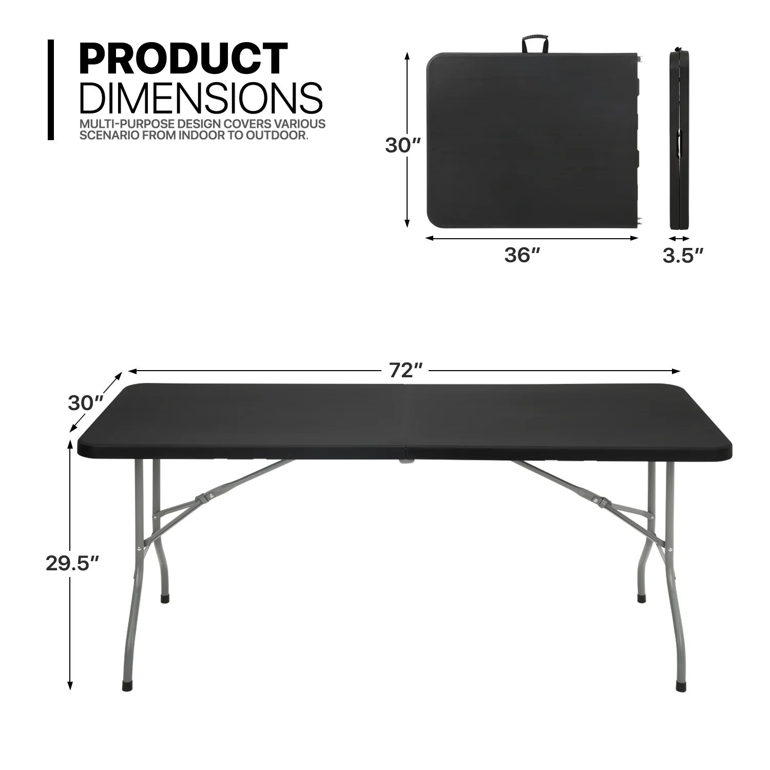 11 Pieces 6 Ft Plastic Foldable Card Table and Chair Set�?Portable Folding Table with Handle Picnic Desk and Folding Chairs with Backrest, Black(Black) - Image 2