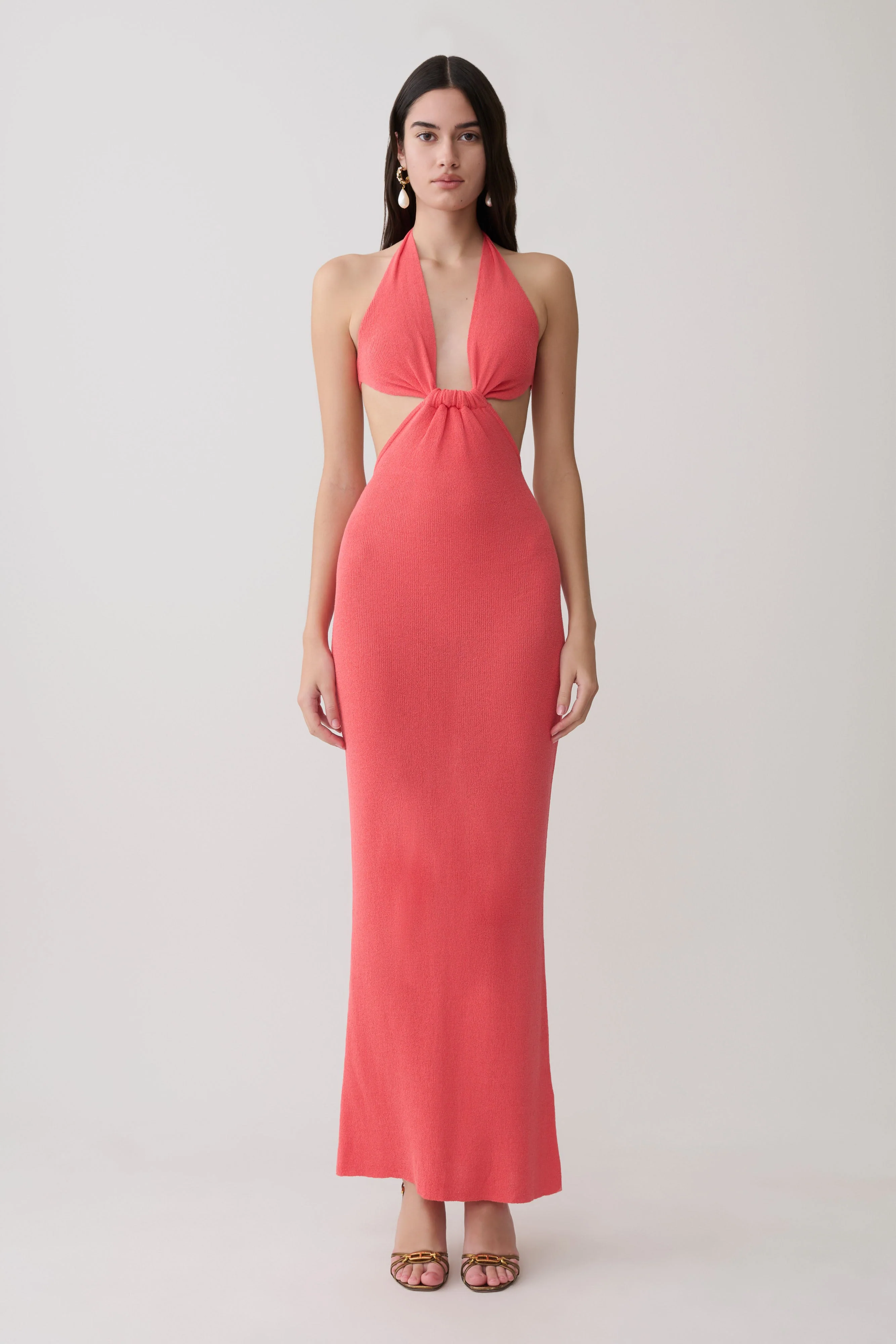Theresea Halter Knit Maxi Dress - Coral