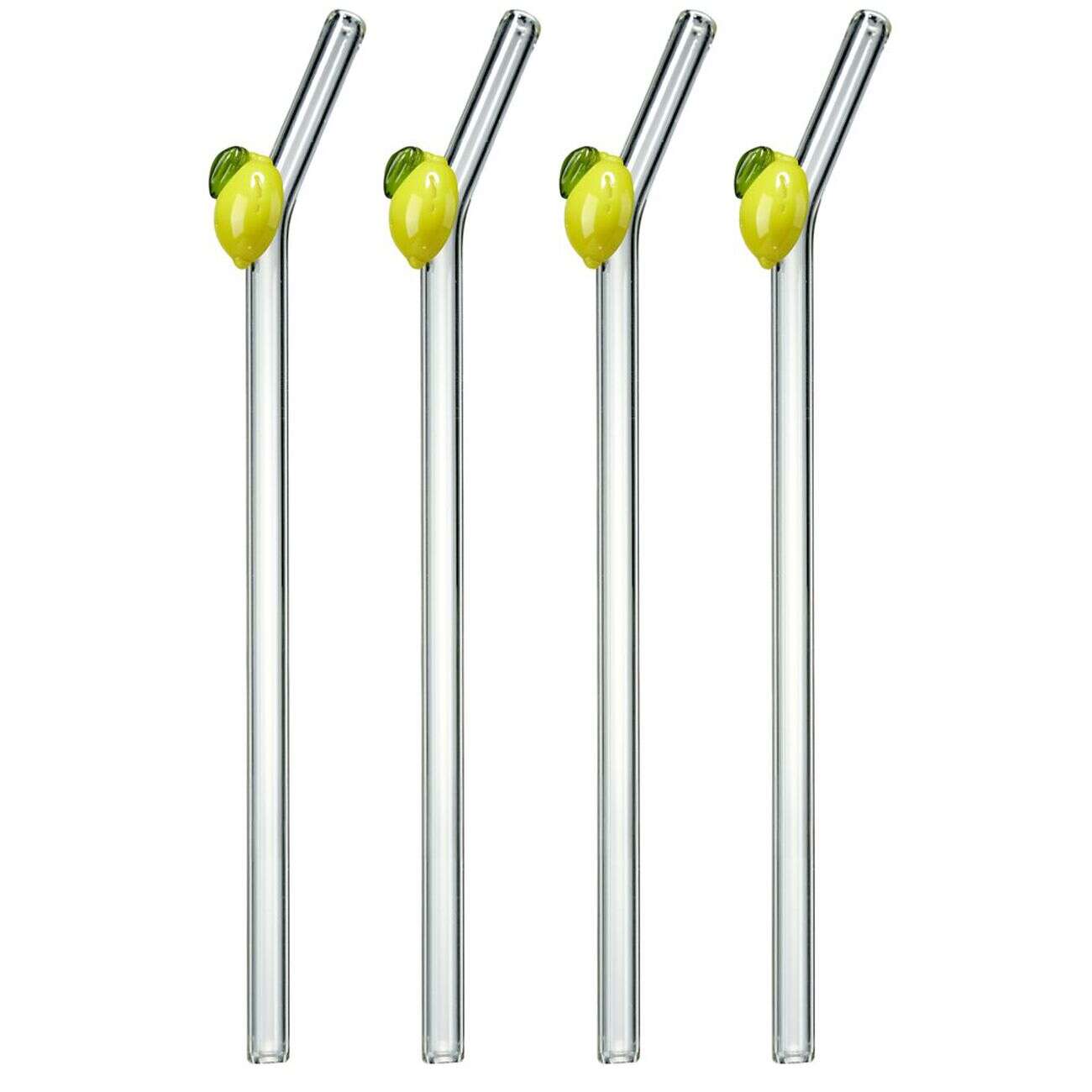 Pailles en verre transparent fantaisie fruit x4 avec goupillon (2 modèles)