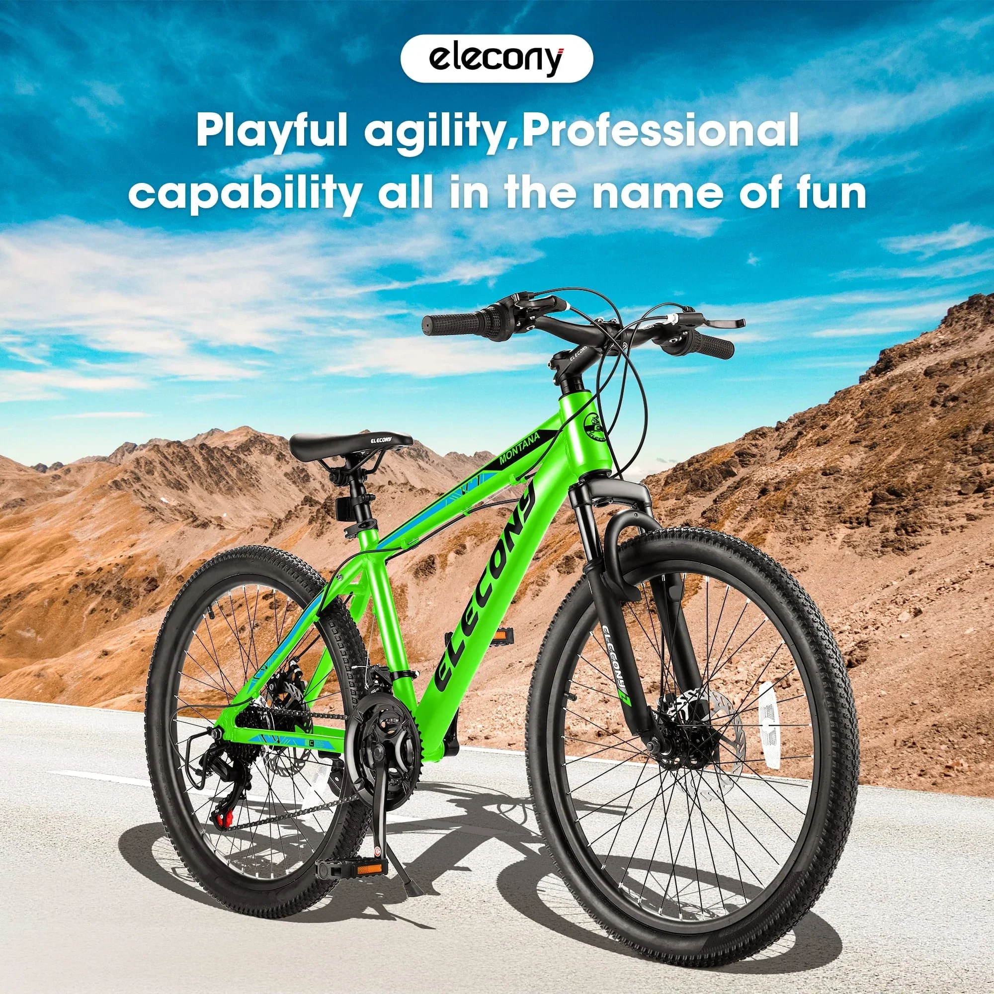 24 Mountain Bike, Aluminum Mountain Bike for Adult with Disc Brakes, Shimano 21 Speeds Bike for 14-18 Yeas Old ,Green