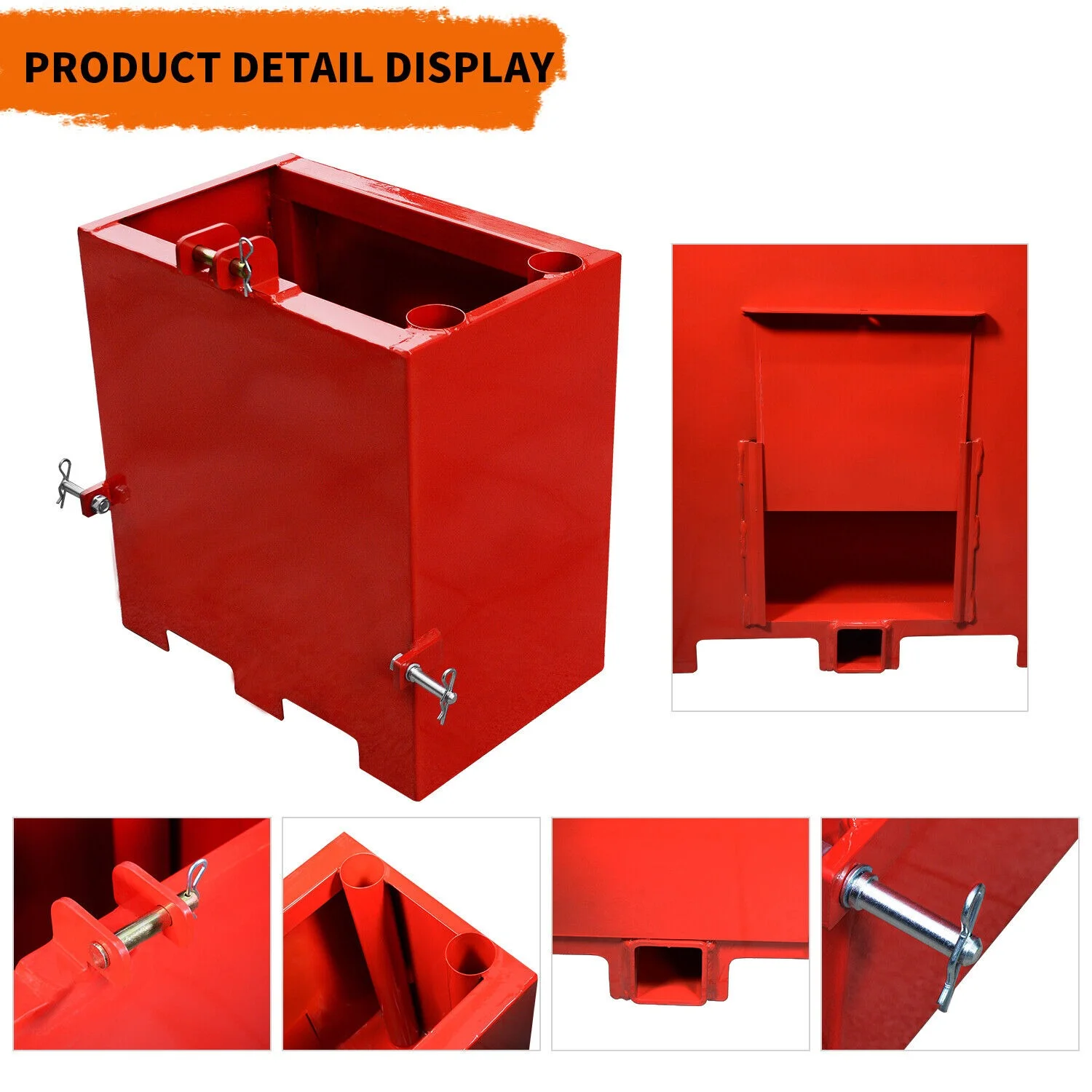 RVNI 800 lb Tractor Ballast Box with 2'' Quick Hitch Receiver for 3 Point Category 1 Tractors 3 Point Hitch Ballast Box Loaders and Skid Steers Red