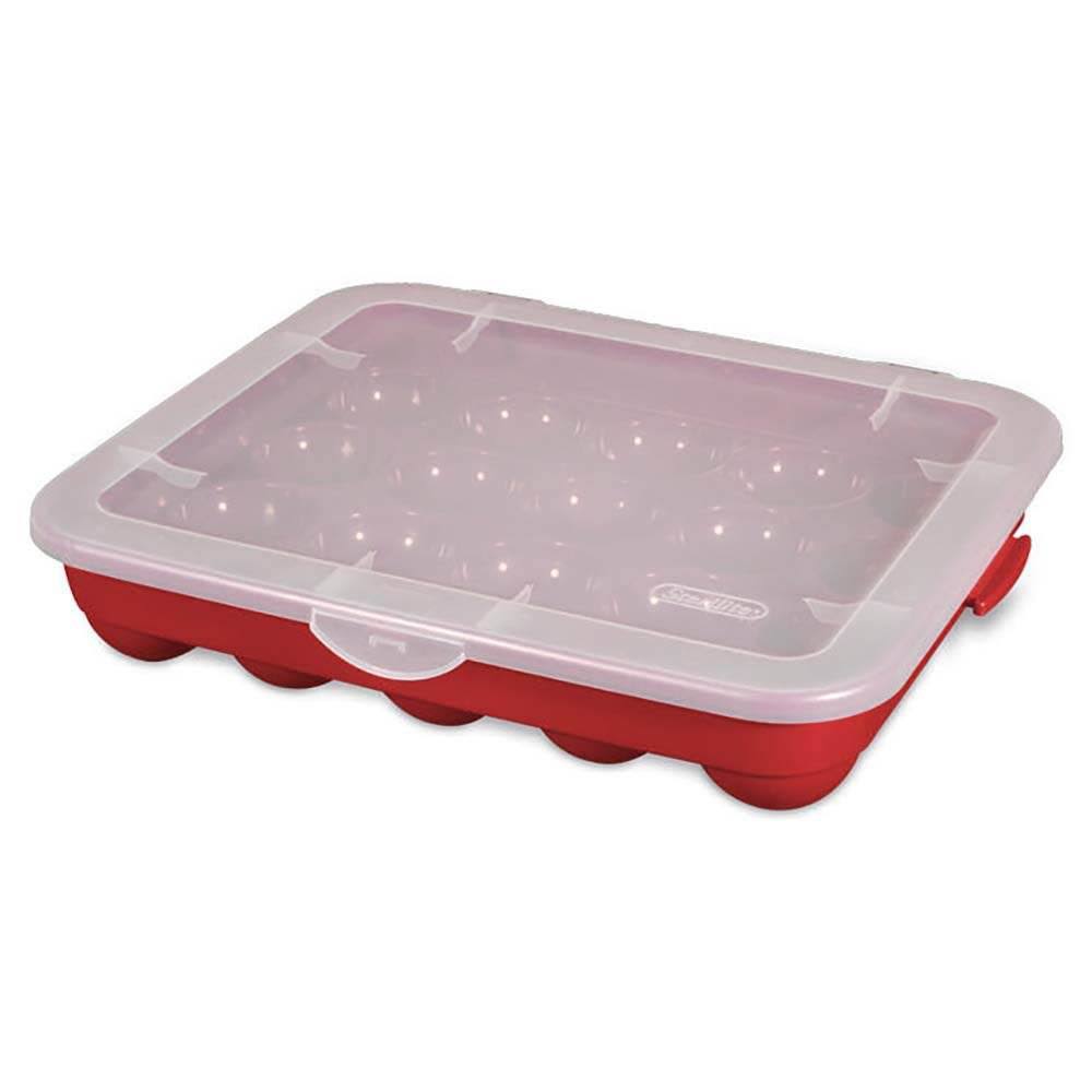 Sterilite 20 Compartment 3 inch Ornament Storage Case with Lid, Red (12 Pack)