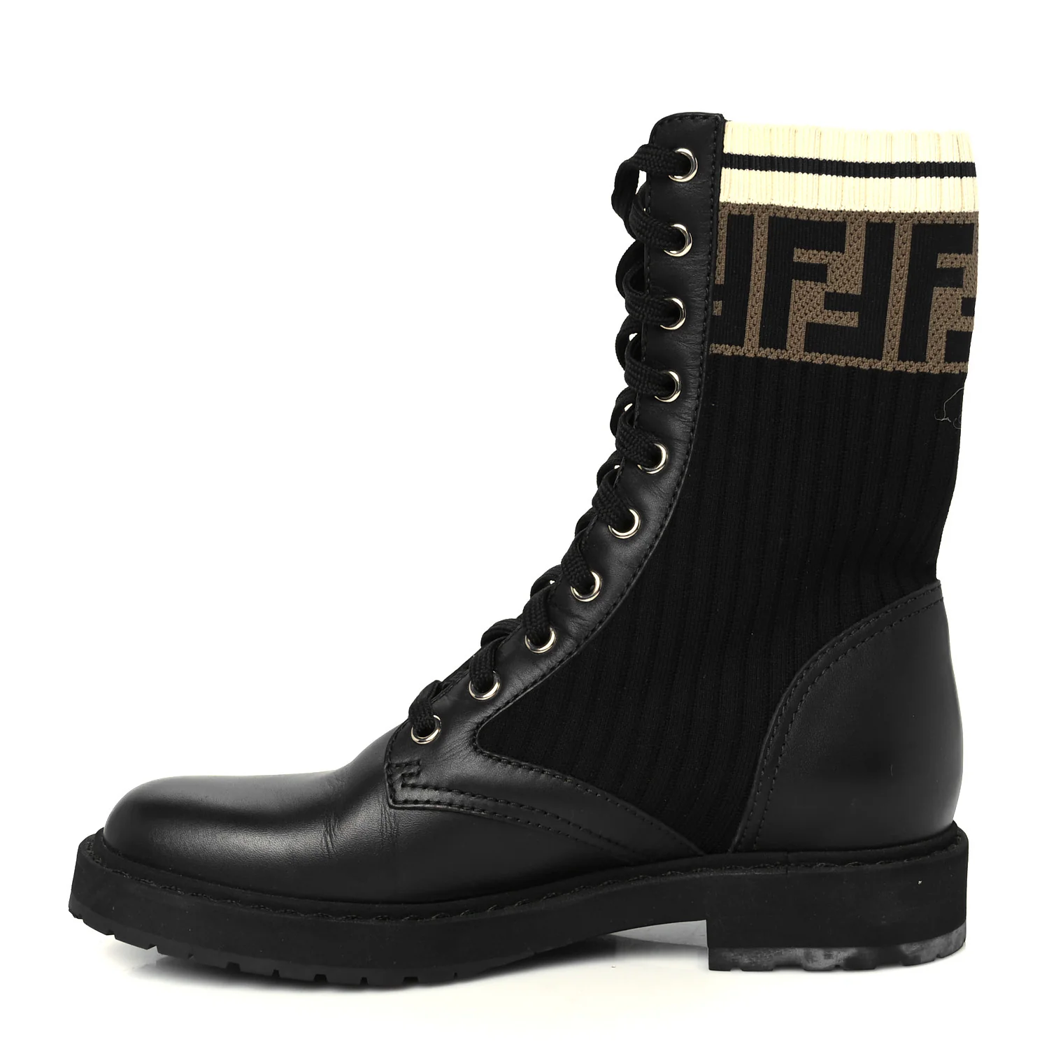 Calfskin Stretch Fabric Rockoko Biker Boots 36 Tobacco Black Marino