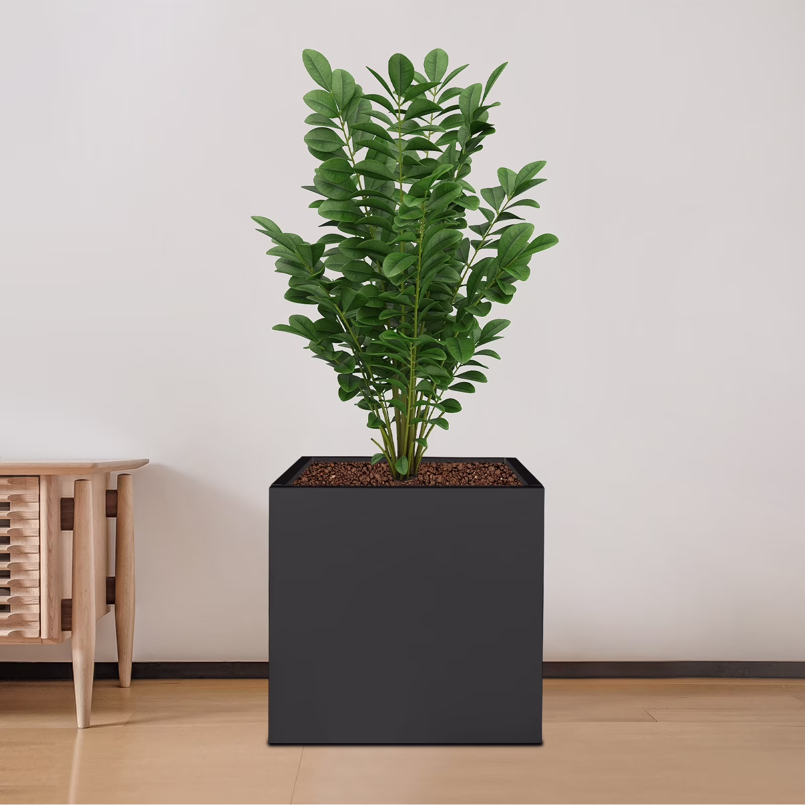 Indoor Outdoor Planter, Square Outdoor Planter For Both Indoor And Outdoor Use, For Gardens, Entrances, Patios Black Steel Square Cube Planter Box