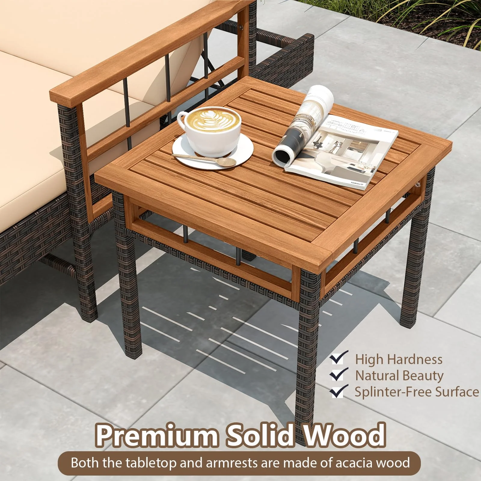 Tangkula 3 Pieces Patio Chaise Lounge Set 2 Rattan Lounge Chairs Side Table