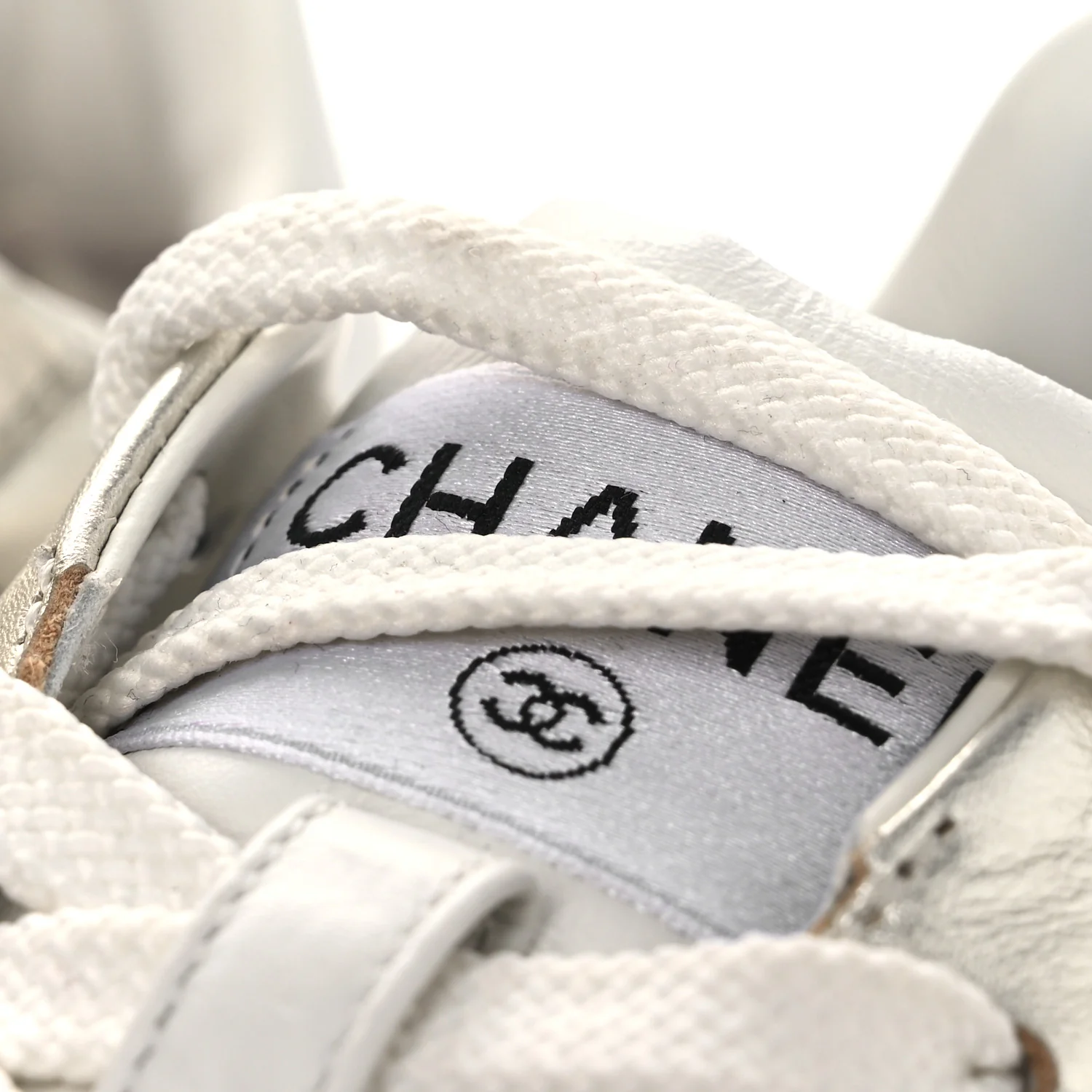 Laminated Calfskin Suede Quilted Womens CC Sneakers 39 Silver White