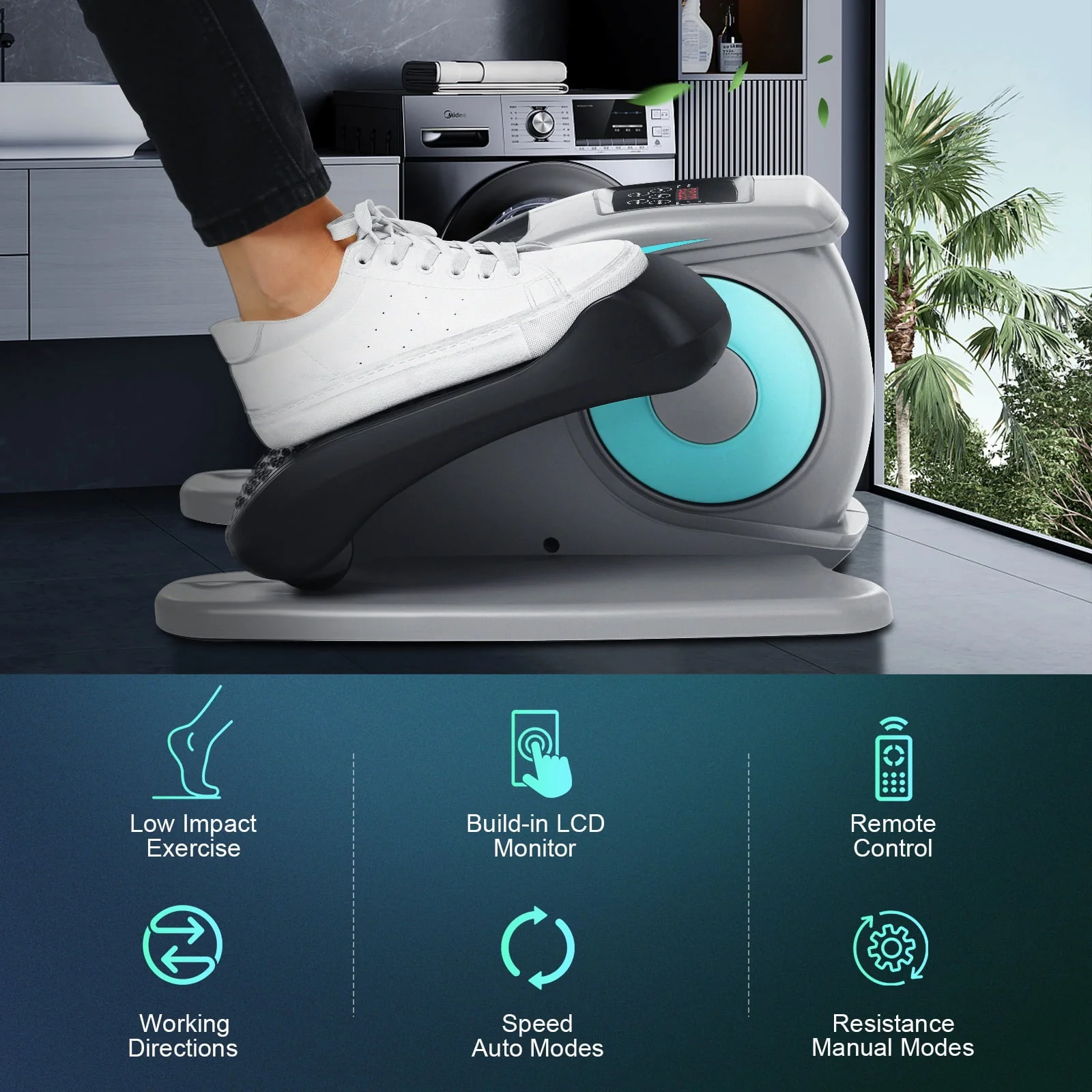 Desk Elliptical Machine for Home Office, Electric Desk Elliptical Trainer with Display Monitor Quiet Compact Pedal Exerciser Gifts for Caring Parents Image 2
