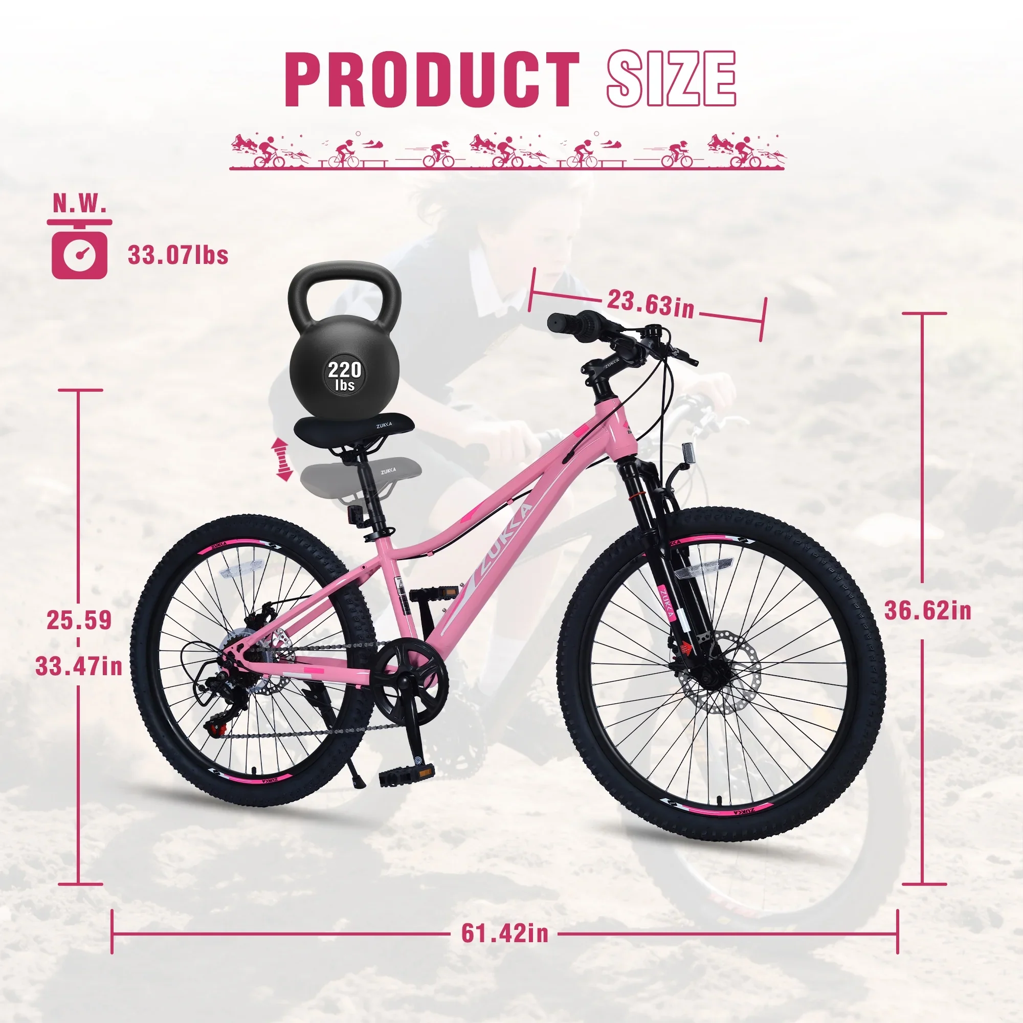 24“/26 Mountain Bike for Women - 21-Speed, Dual Disc Brakes, Front Suspension, All-Terrain Tires, 85% Pre-Assembled Carbon Steel Frame Bicycle