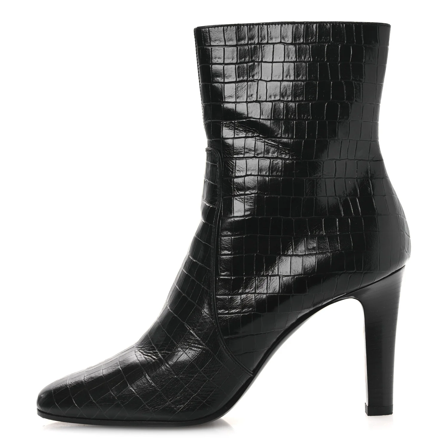 Shiny Crocodile Embossed Jane 90 Zip Booties 42 Black