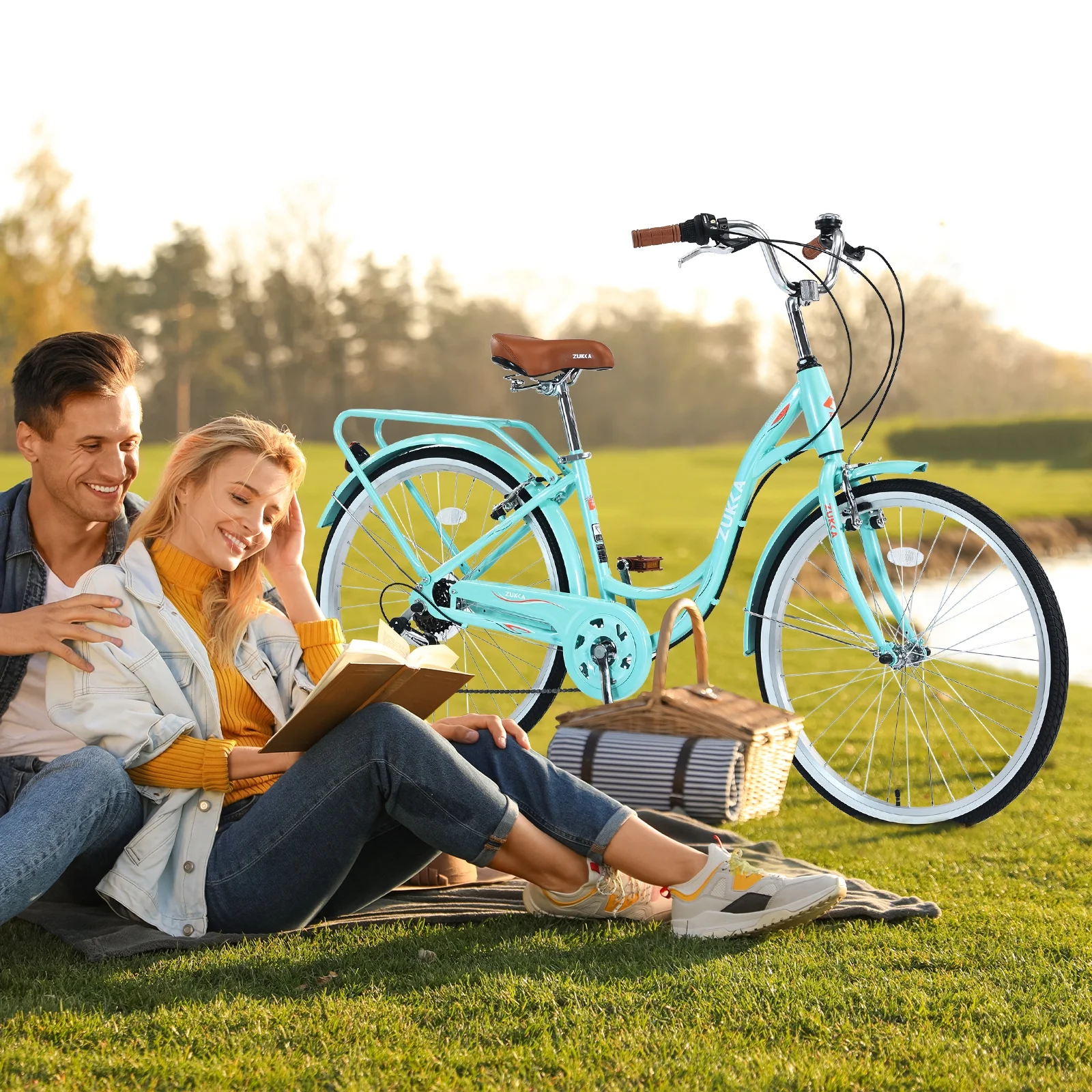 26" Cruiser Bike, 7 Speed Bicycle Hybrid Bikes for Women Girls Ladies, Arctic(Arctic) - Image 8