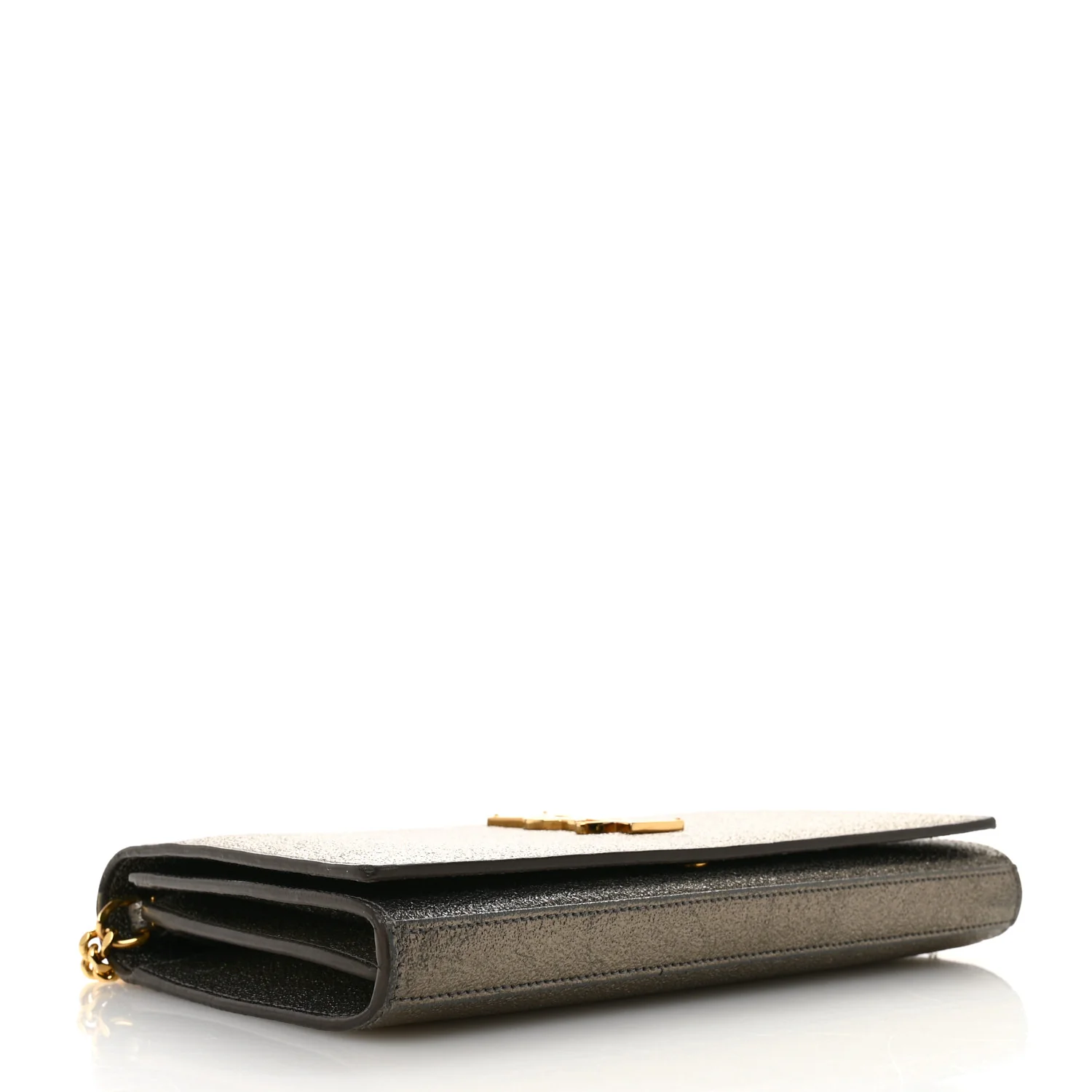 Grained Metallic Calfskin Monogram Chain Wallet Bronze