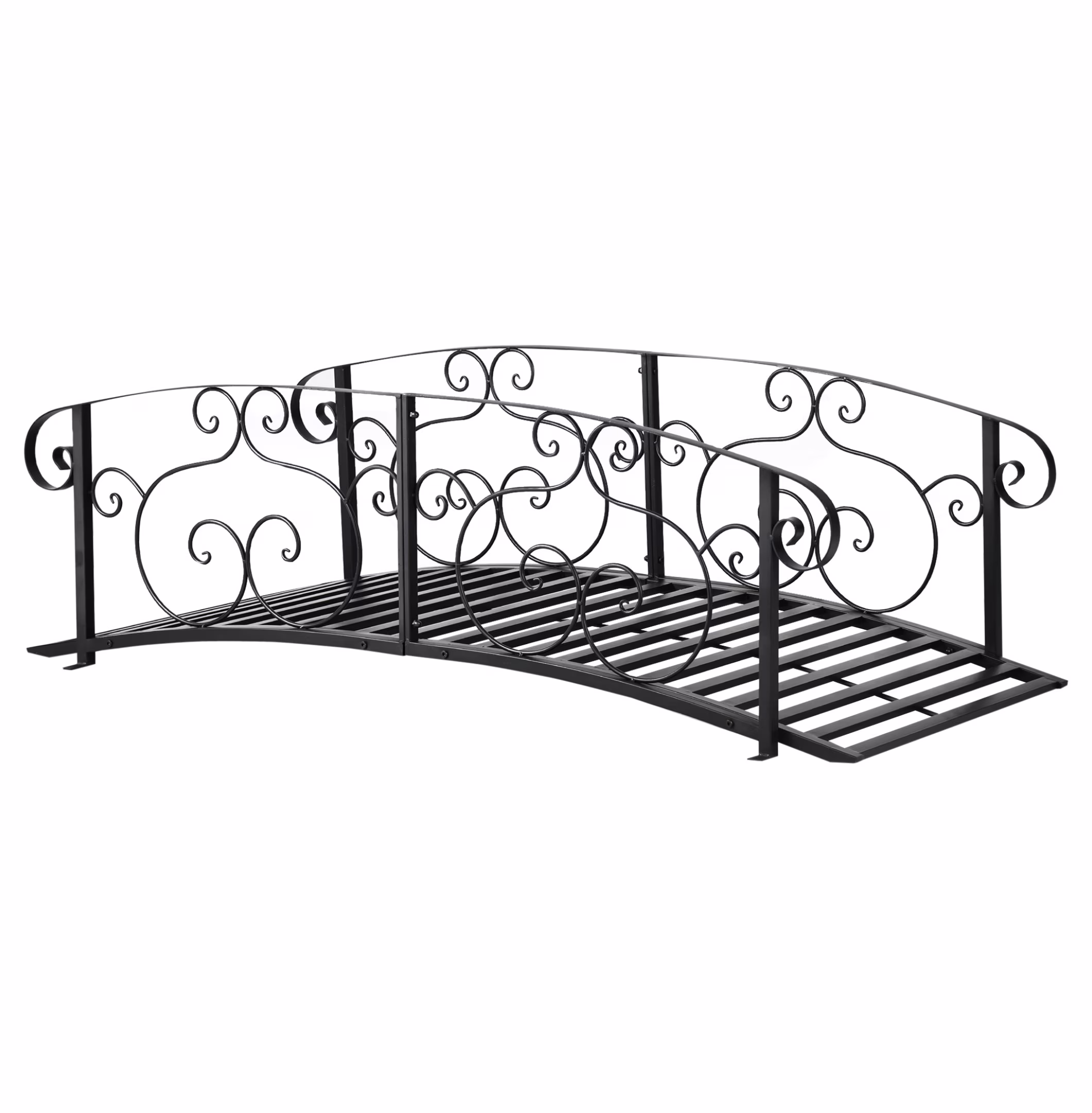 6' Metal Arch Backyard Garden Bridge, Safety Siderails, Arc Footbridge for Backyard Creek, Stream, Pond, Black Black + Steel