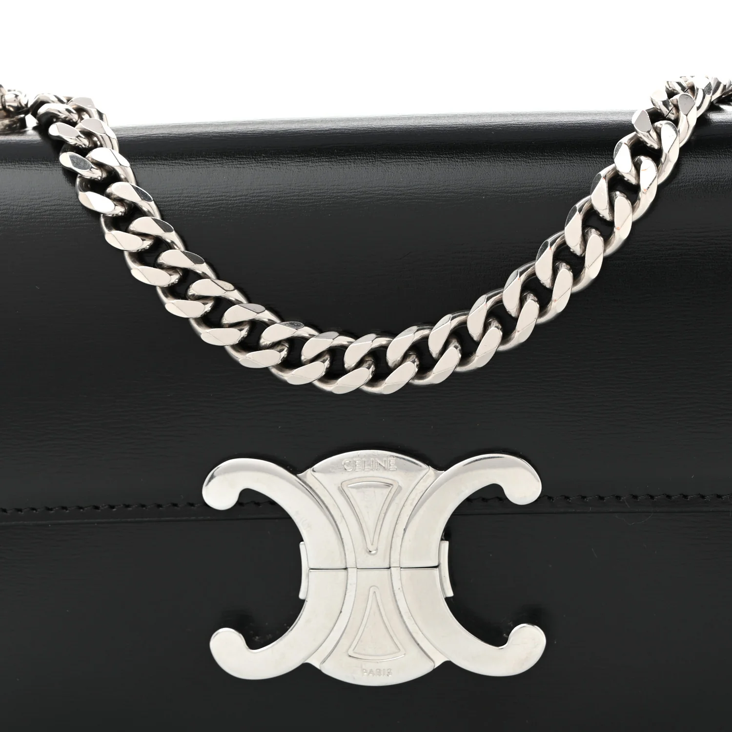 Shiny Calfskin Triomphe Chain Shoulder Bag Black