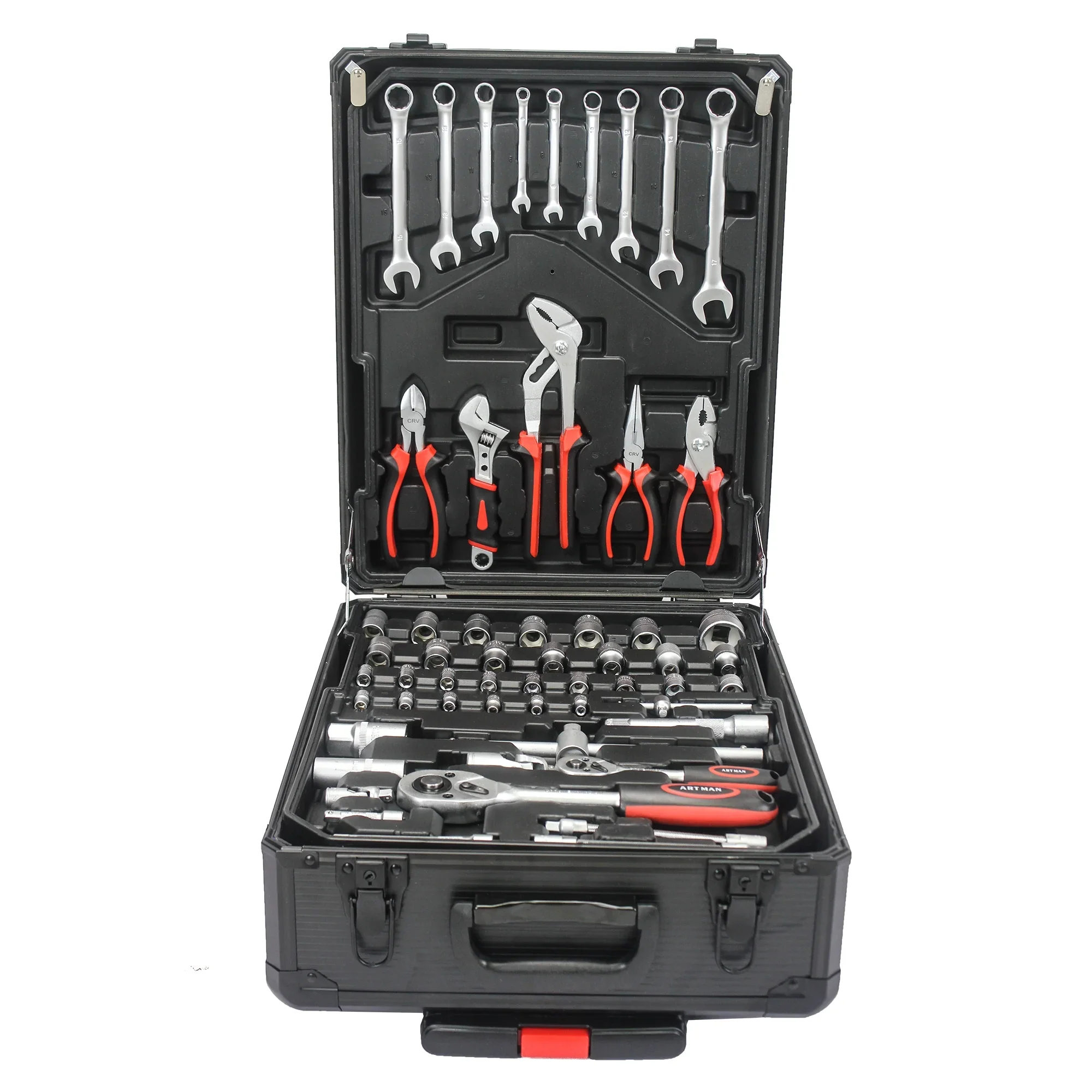 799 Pieces Professional Mechanics Hand Tool Set, Mobile Tool box on Wheels W/Ratchets&Socket, Screwdriver, Tongs, 4-layer Tool Case & Tool Kit, Silver