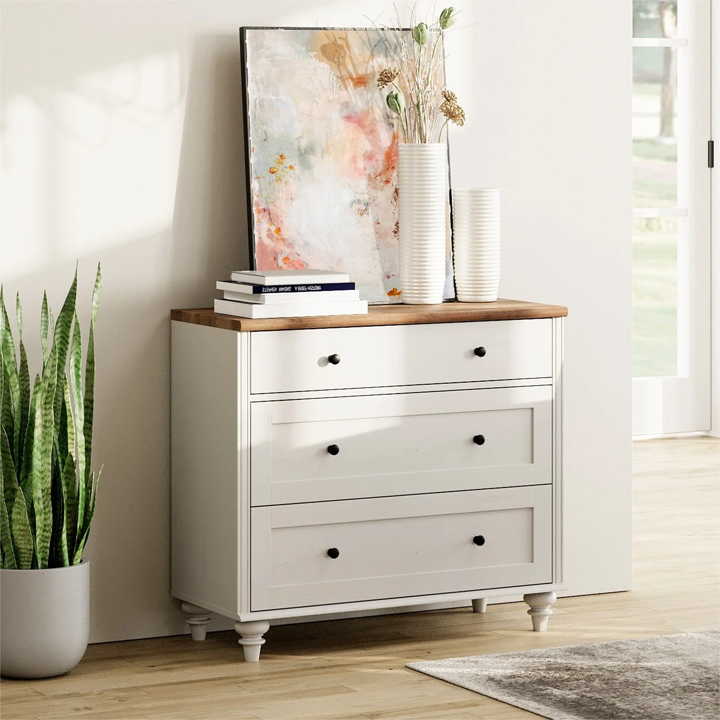 3 Drawer Dresser for Bedroom, White Baby Dressers Wood Mid Century Modern Closet Storage Organizer for Living Room, Nursery, Kids Room
