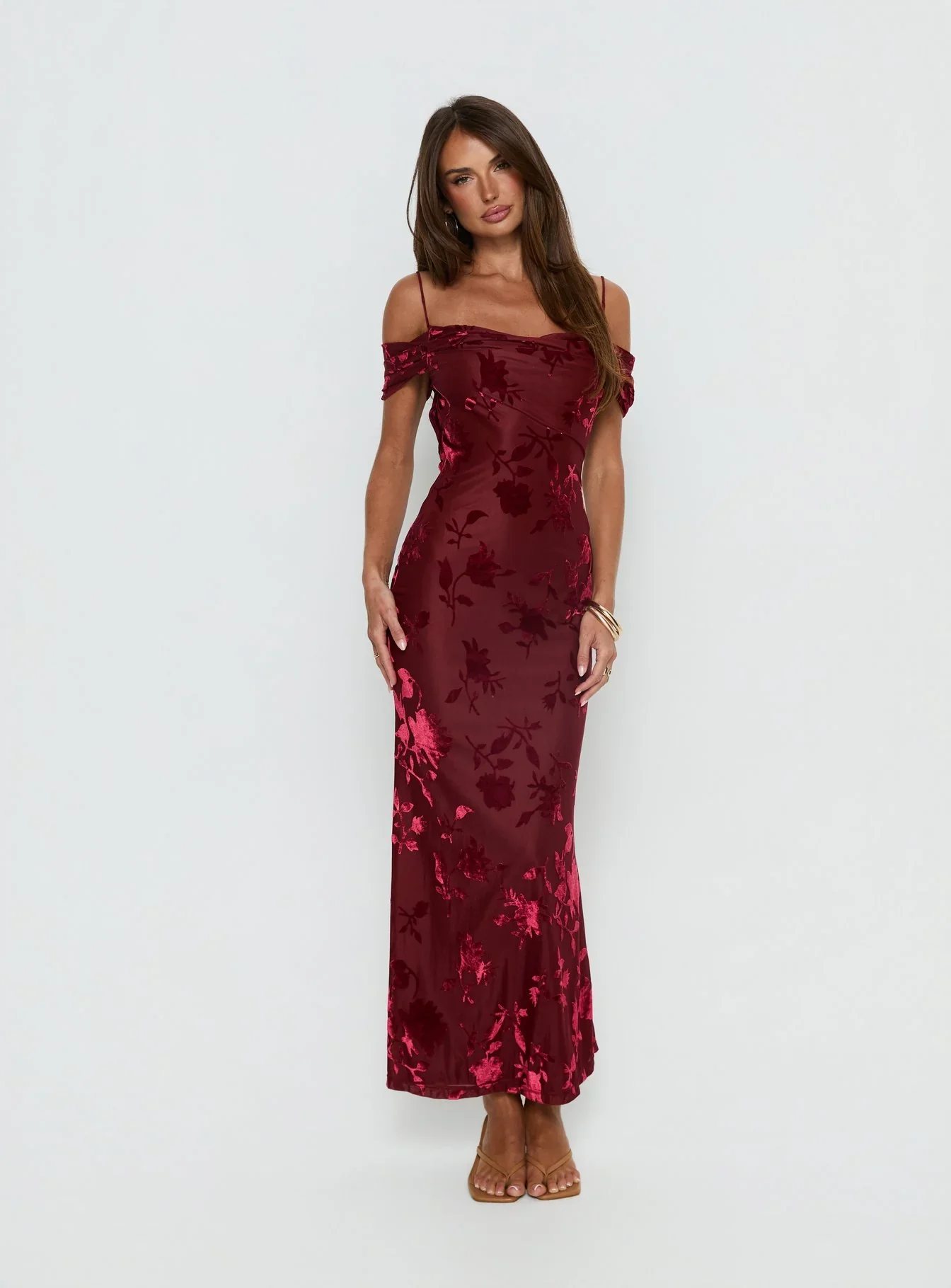 Green Gables Burnout Maxi Dress Burgundy