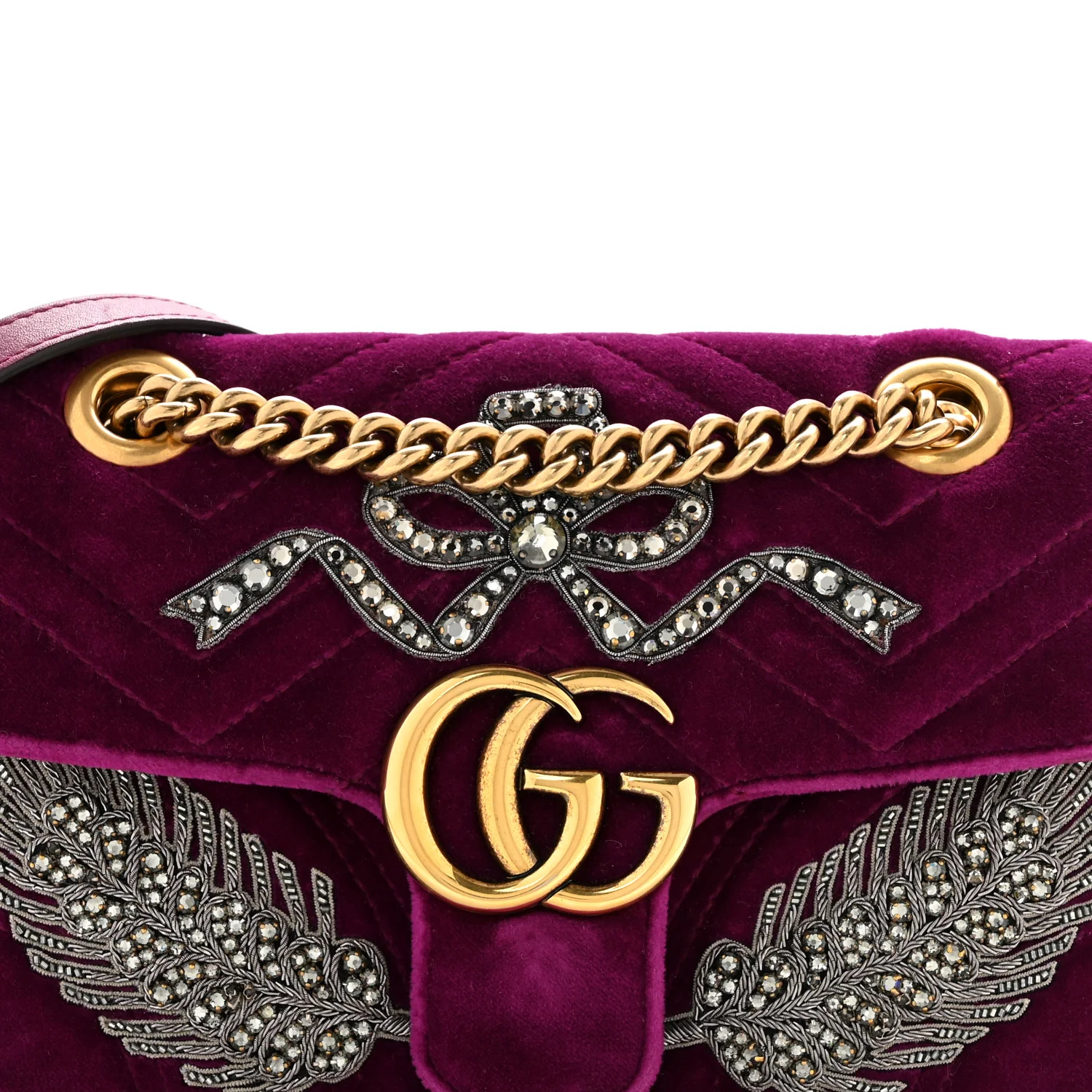 Velvet Matelasse Embroidered Mini GG Marmont Shoulder Bag Bordeaux