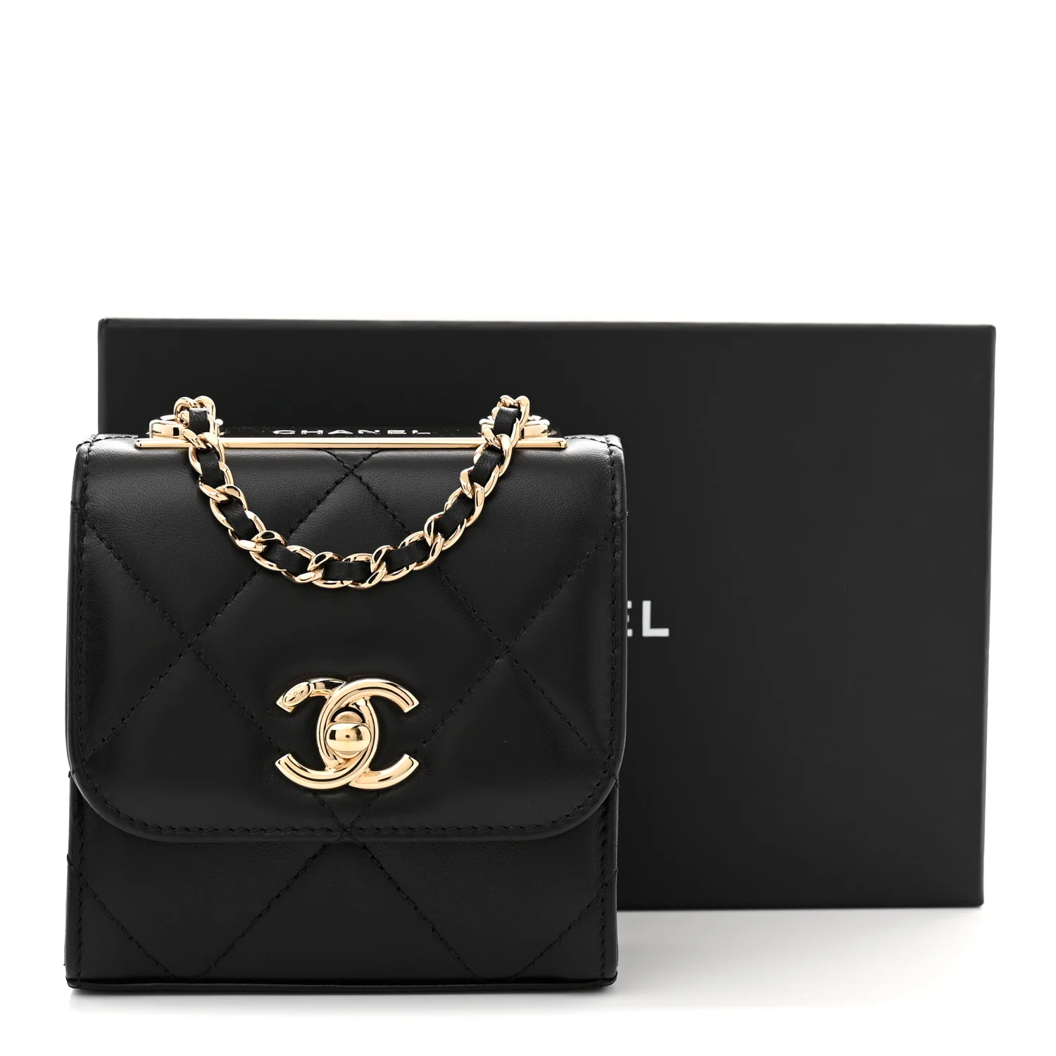 Lambskin Quilted Mini Trendy CC Chain Wallet Black
