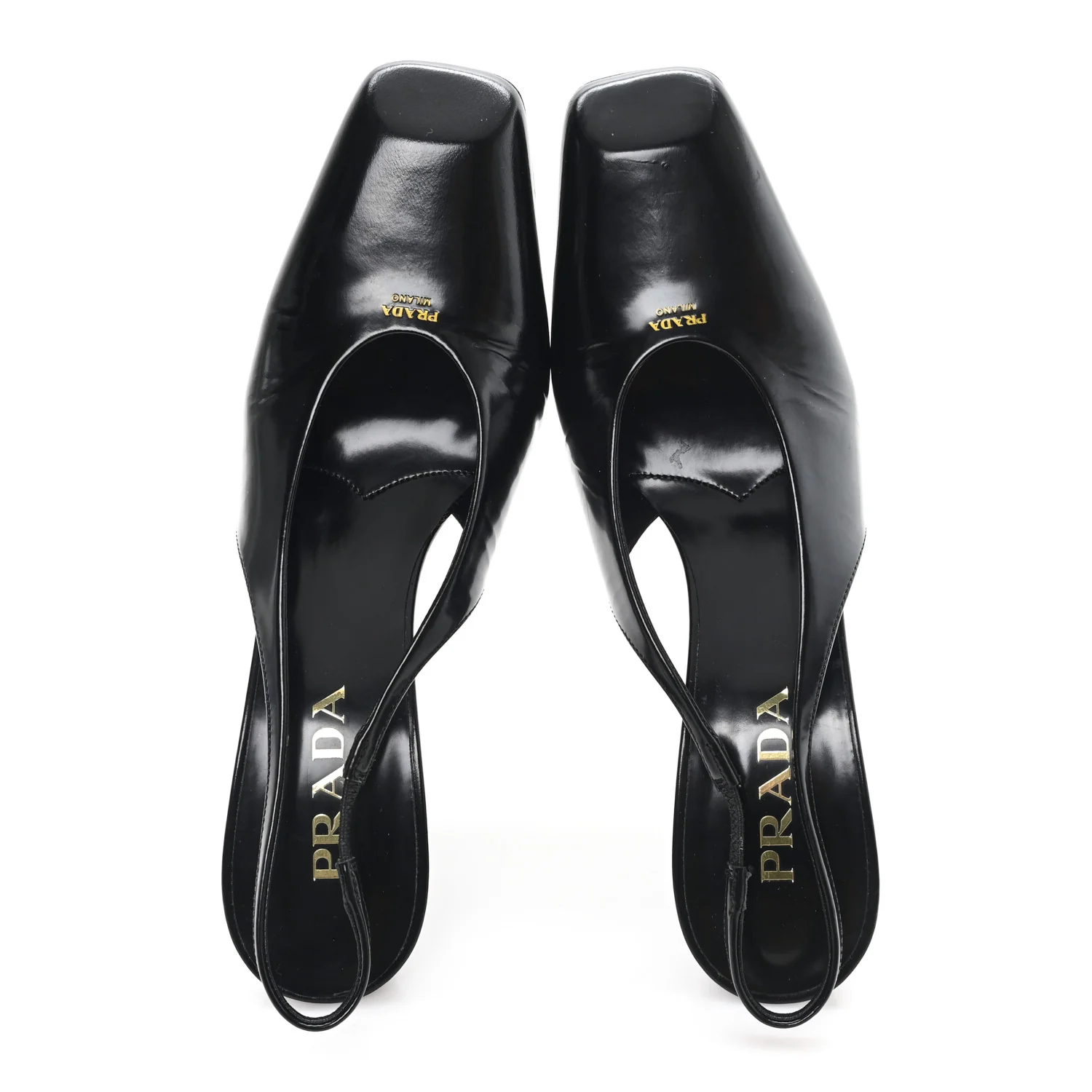 Patent Calfskin Square Toe 85mm Slingback Pumps 38 Black