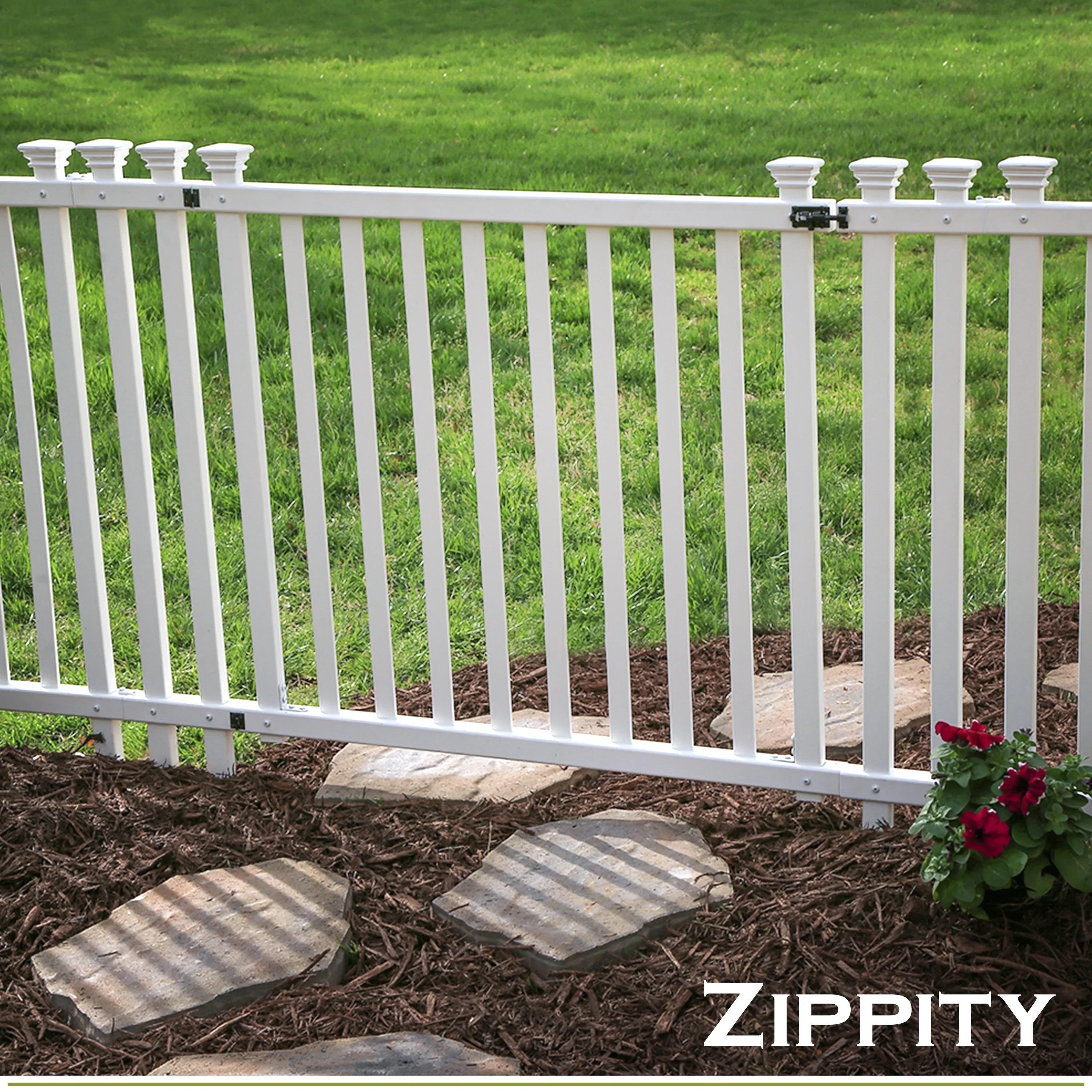 36in H x 51in W (1 Gate) No Dig Zippity Baskenridge Gate Kit, White Vinyl Picket Fence Gate Kit for Baskenridge Fence Panels, Gate for Backyard, Patio, Outdoor, & Garden Fence, ZP19038