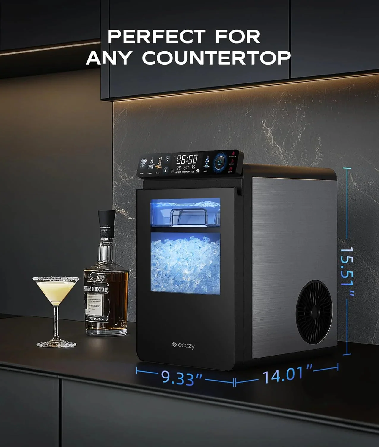 Nugget Ice Maker Countertop, Smart Pebble Ice Machine with App Control, 44 LBS/24H Soft Pellet Chewable Ice with Self-cleaning, Stainless…