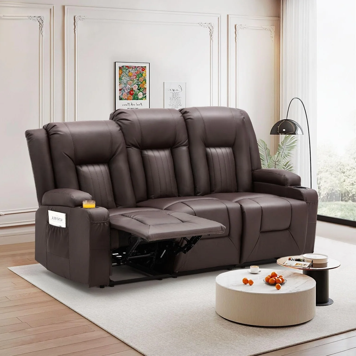 AECOJOY 3 Seater Reclining Sofa with 2 Cup Holders&Side Pockets, Brown