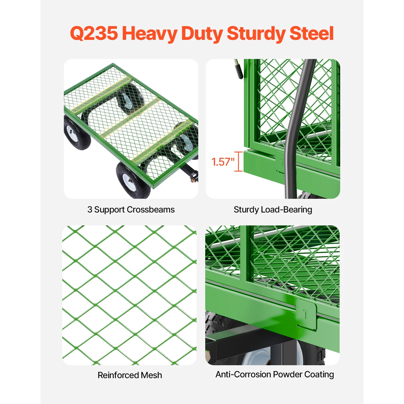Mesh Steel Garden Cart 900 Lbs, 38 x 22 " Heavy Duty Utility Wagon Cart, Metal Garden Trolley with 10" Wheels, Removable Mesh Sides, 180��Swiveling Handle (Green)(Green) - Image 8
