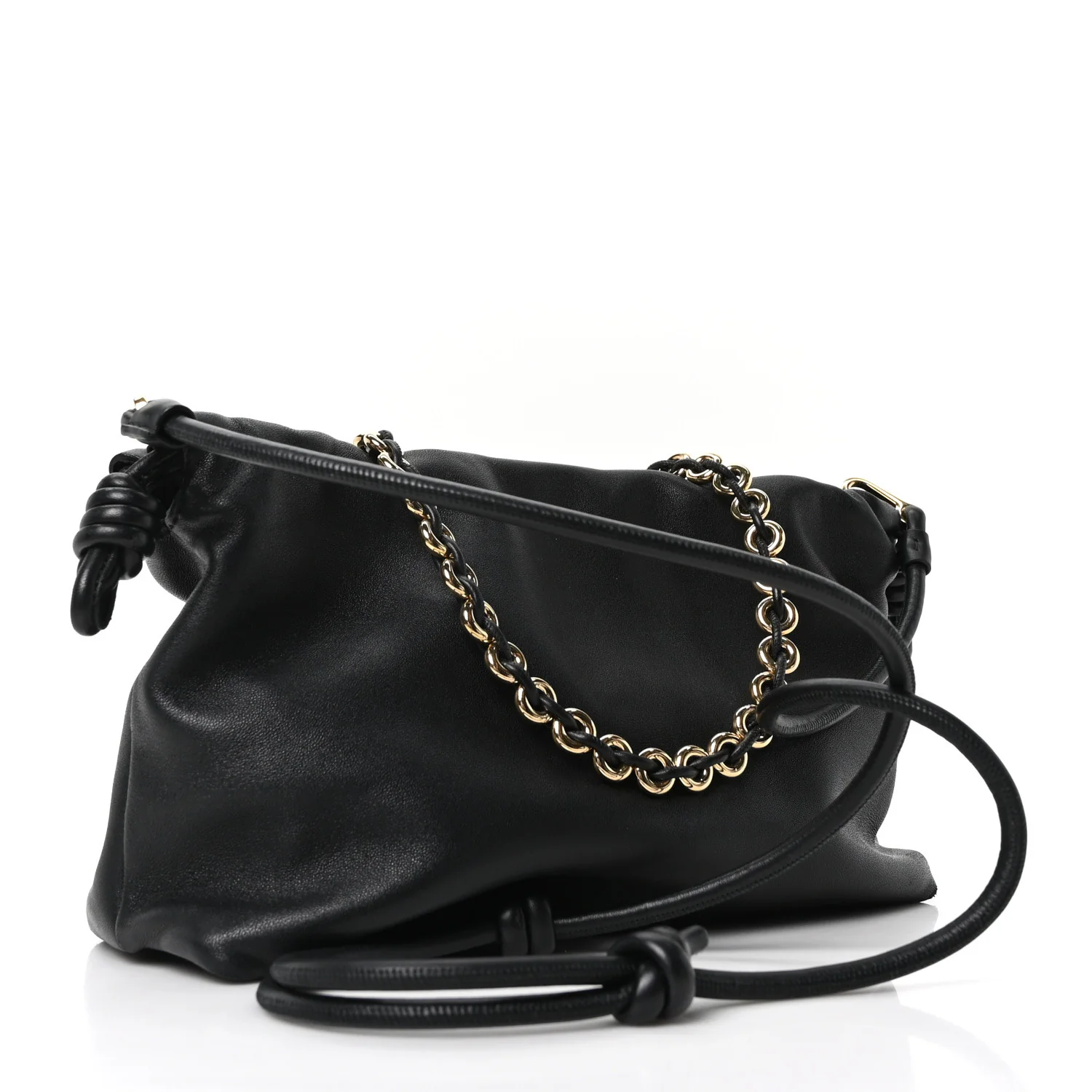 Mellow Nappa Medium Donut Chain Flamenco Knot Clutch Black
