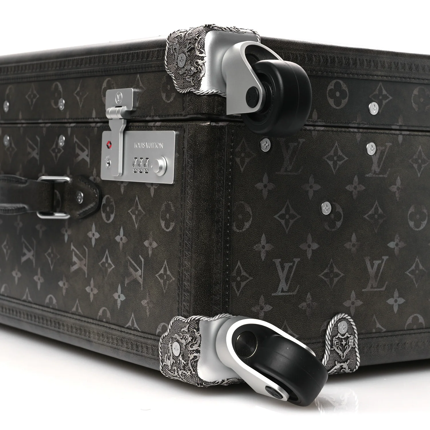 Brushed Monogram Rolling Trunk Black