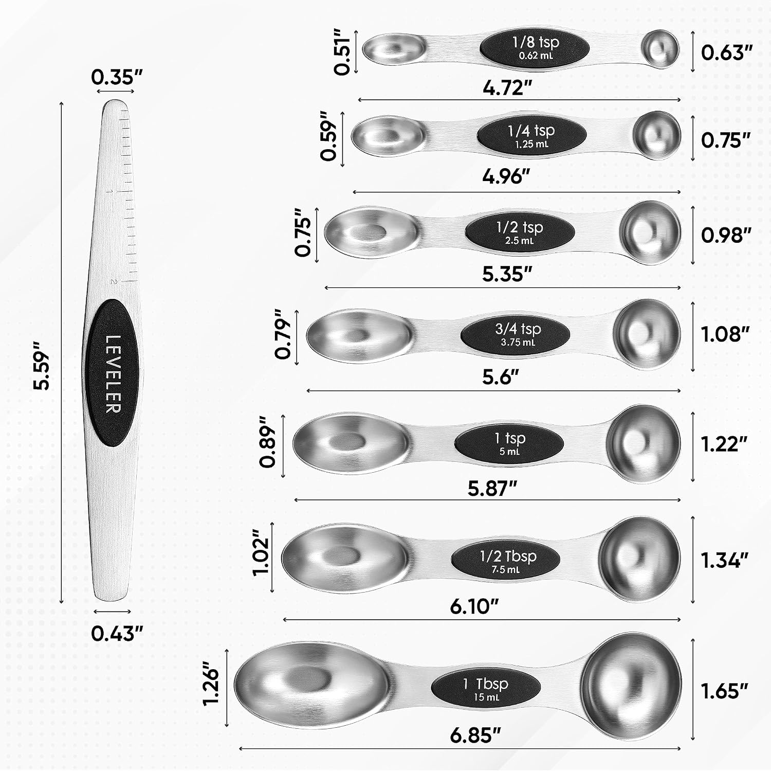 Spring Chef Magnetic Measuring Cups & Spoons Set of 15 with Levelers, Black