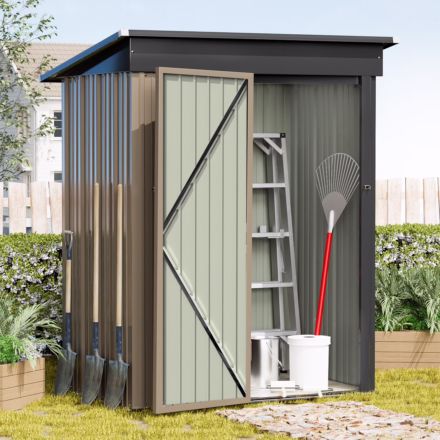 Devoko 5��3 ft.Patio Metal Shed, Lockable Garden Shed for Outdoor Backyard Patio Storage