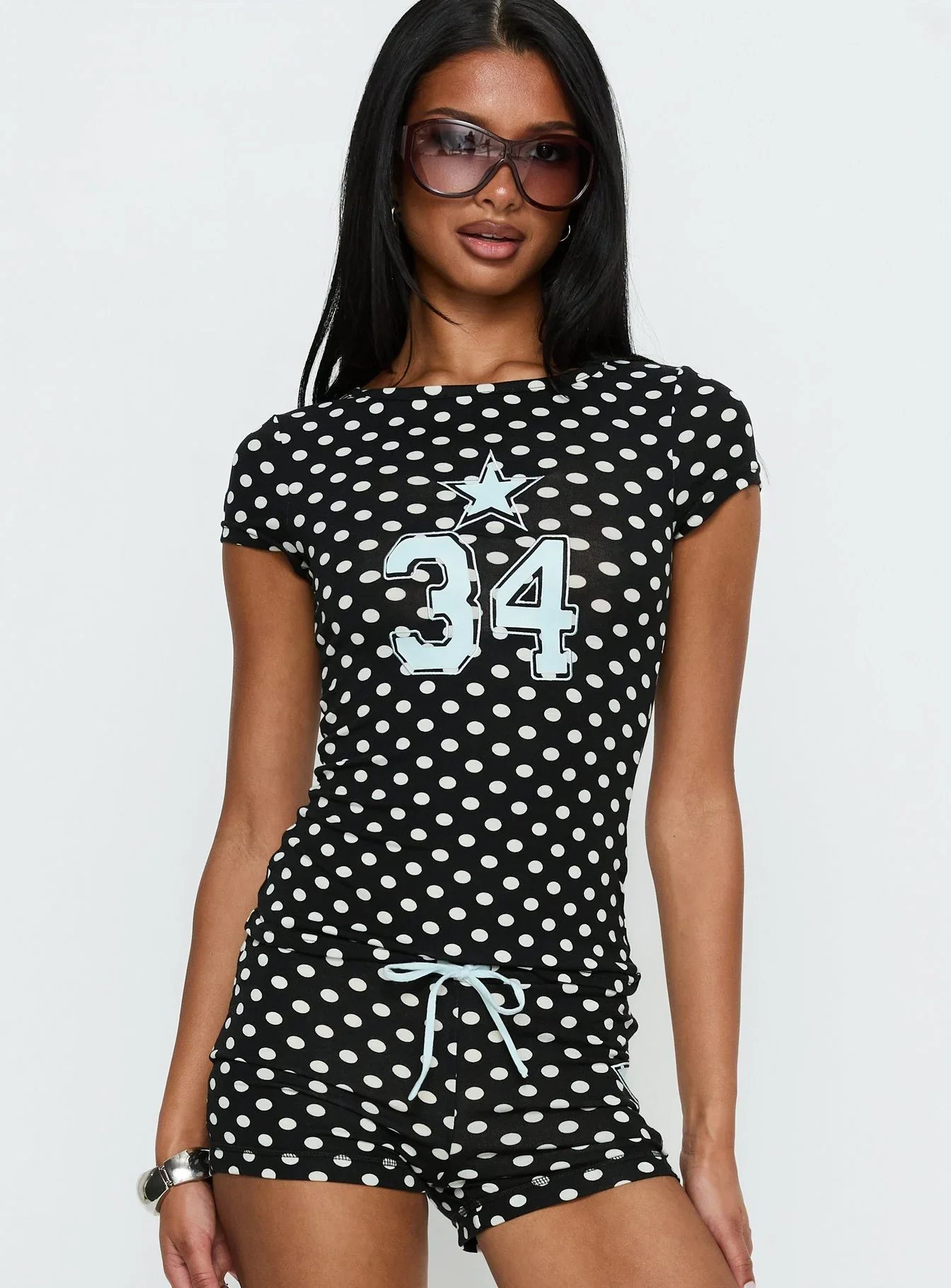 Elacie Graphic Baby Tee Black Polka Dot