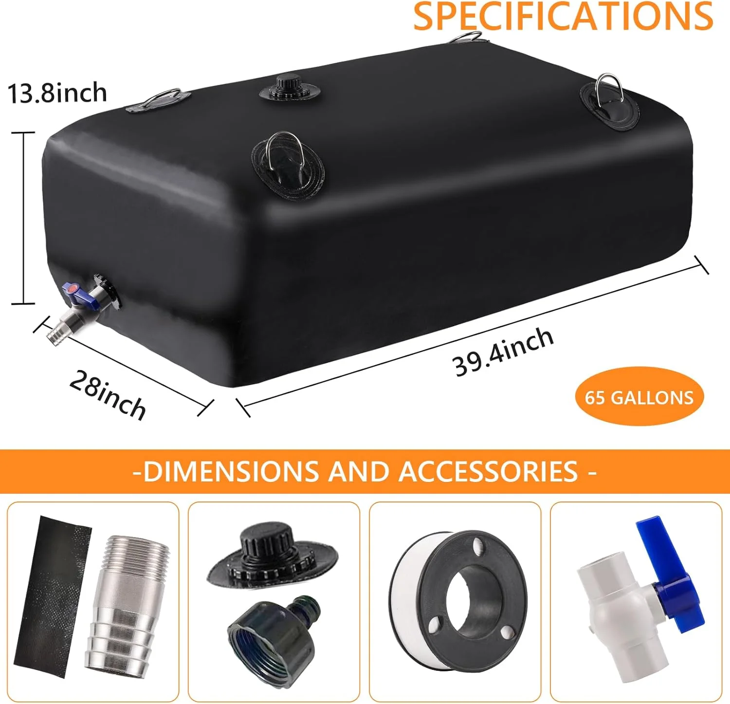 Water Storage Bladder, Water Tank 65 Gallon Foldable Portable Water Storage, Large Water Storage Containers with 3/4" PVC Spigot and Overflow Kit for Camping, Garden, Emergency Water Storage(Black/65 gal) - Image 5