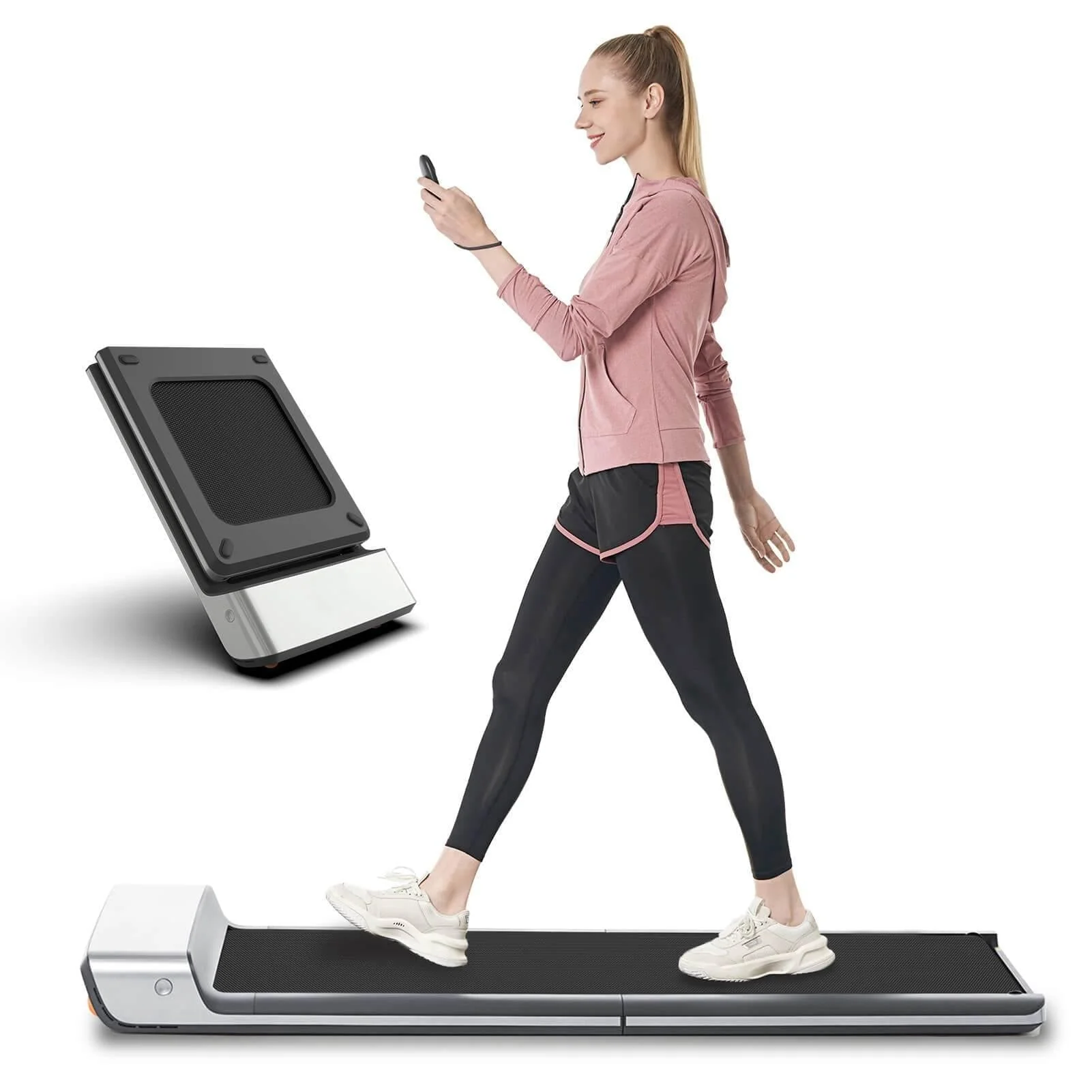 Walkingpad Folding Treadmill, Ultra Slim Foldable Treadmill Smart Fold Walking Pad Portable Safety Non Holder Gym and Running Device P1 Grey 0.5 - 3.72MPH