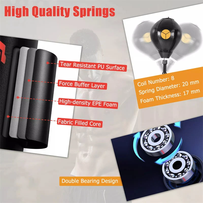 Eletriclife Boxing Speed Trainer Freestanding Punching Bag with 360° Spinning Bar & 2 Reflex Balls for Adults