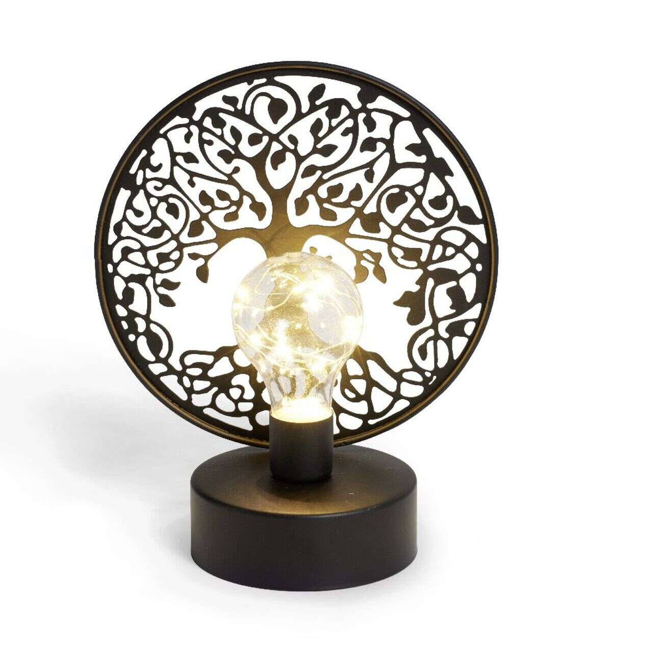 Lanterne LED arbre de vie métal noir 18x10xH21,5cm