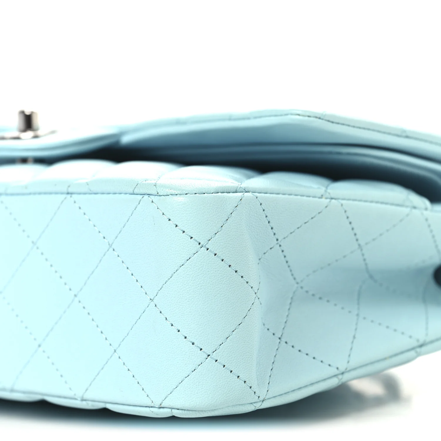 Lambskin Quilted Medium Double Flap Light Blue