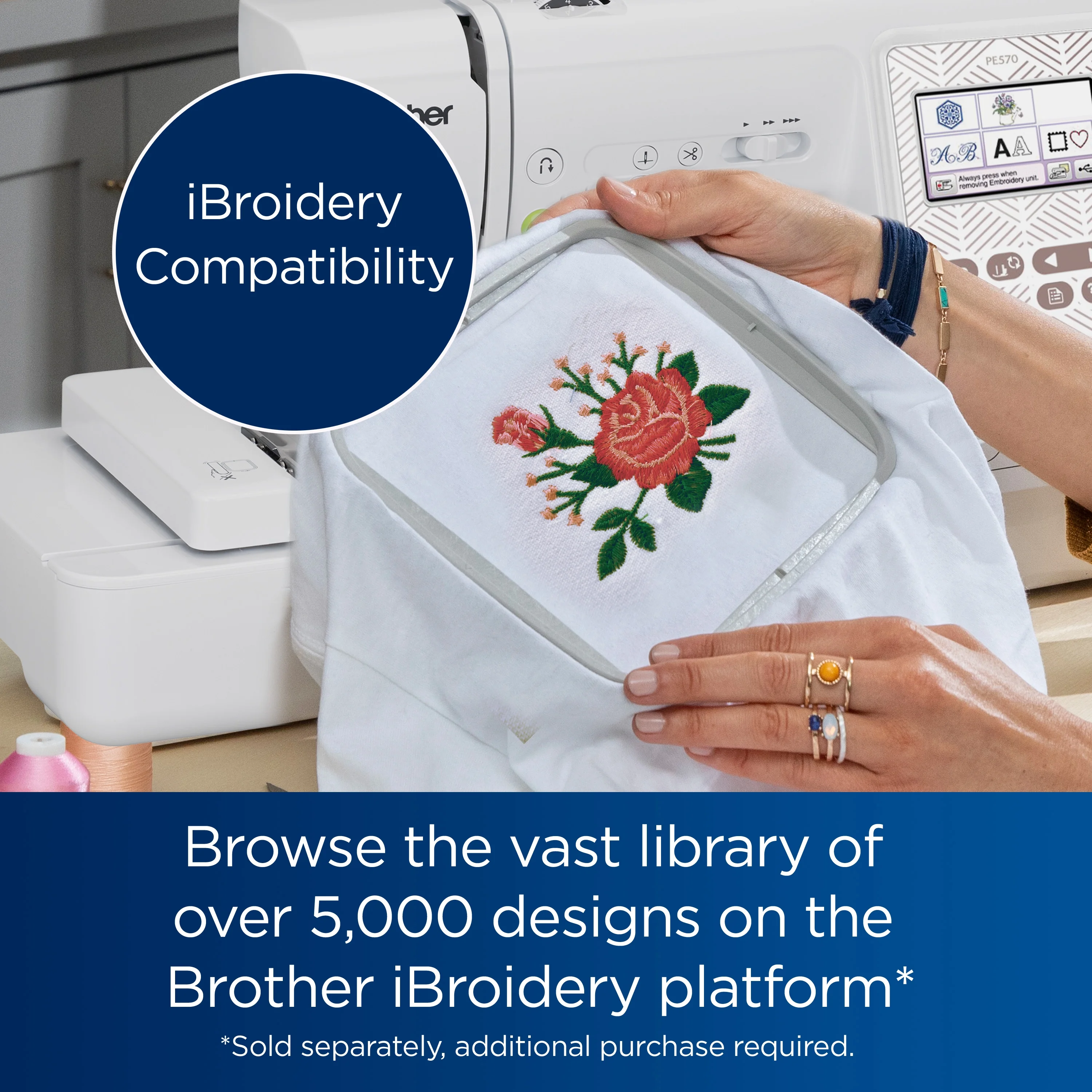 Brother PE570 Embroidery Machine with 135 Built - in Designs, Wireless Connectivity, and Artspira App Integration