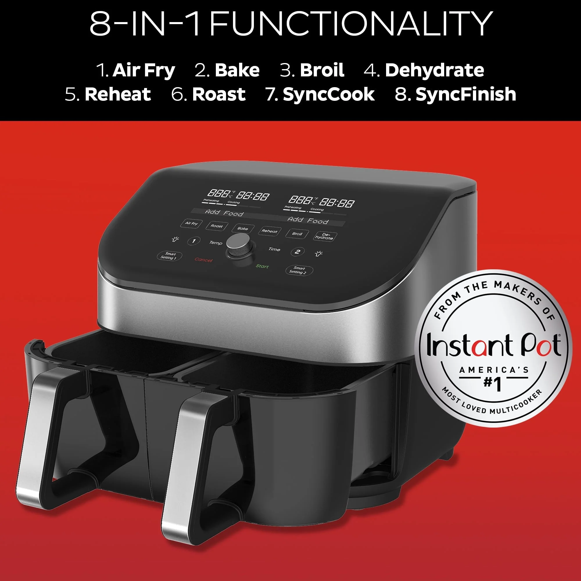 Vortex Plus XL 8-Quart Air Fryer with Dual Baskets and Clear Cooking Windows, Stainless Steel - Image 3
