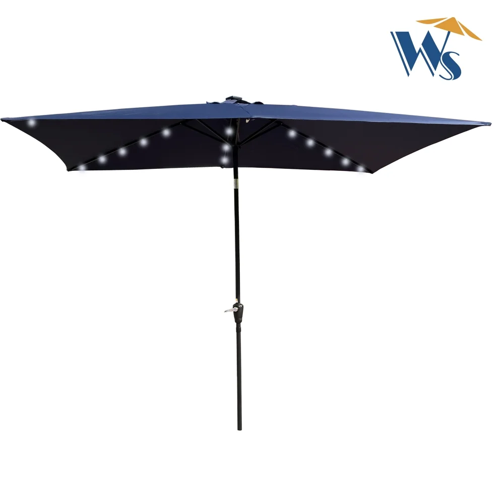 10 x 6.5t Patio Umbrella,Rectangular Picnic Table Umbrella,6-8 Chairs Tilt Umbrella with 26 LED Lights,Waterproof Umbrella Sunshade with Crank and Push Button Tilt for Garden Backyard Pool,LIGHT GREY