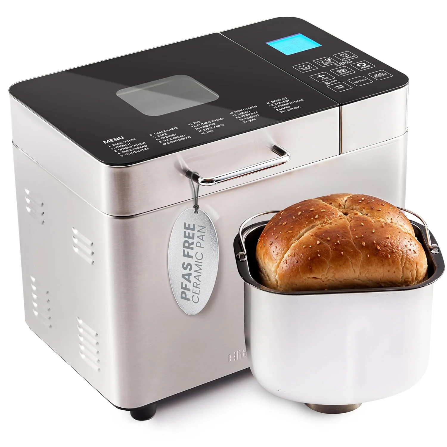 Elite Gourmet 2 Lb Bread Maker, PFAS-Free Ceralast™ Pan, 19 Functions