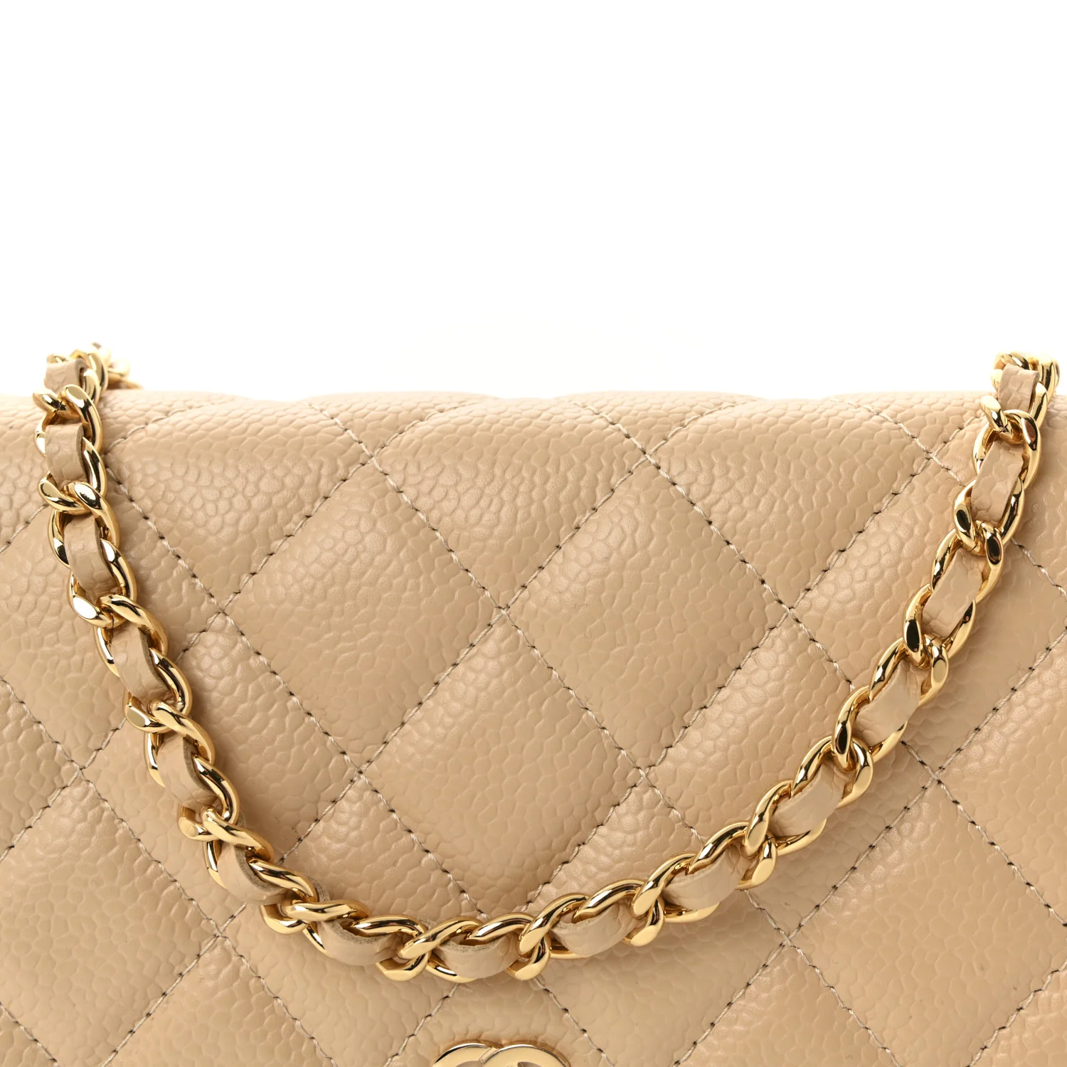 Caviar Quilted Wallet on Chain WOC Beige