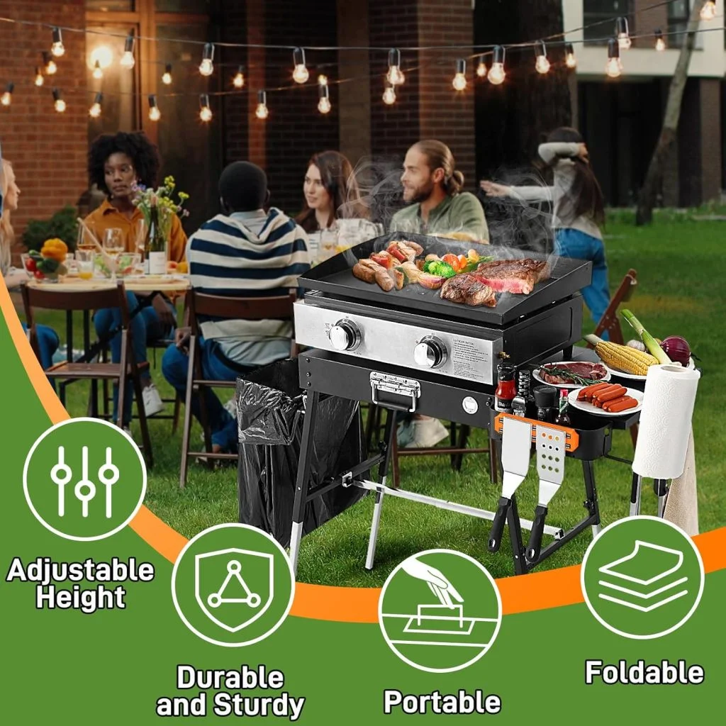 Outdoor Grill Table Blackstone Griddle Stand 17" & 22", Folding Camping Table with Side Shelf and Caddy, Ninja Grill Stand& Pizza Oven Table for Tailgating, Blackstone Griddle Accessories