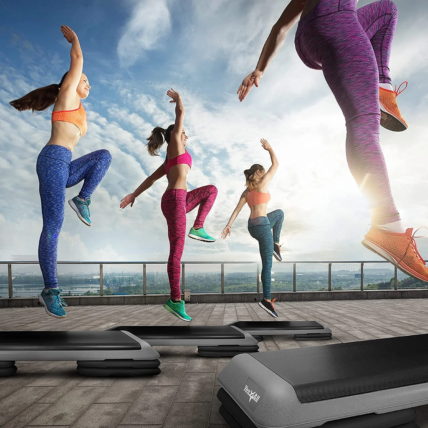 Adjustable Aerobic Step Platform, 40 in x 16 in with 4 Risers, Black and Grey - Image 3