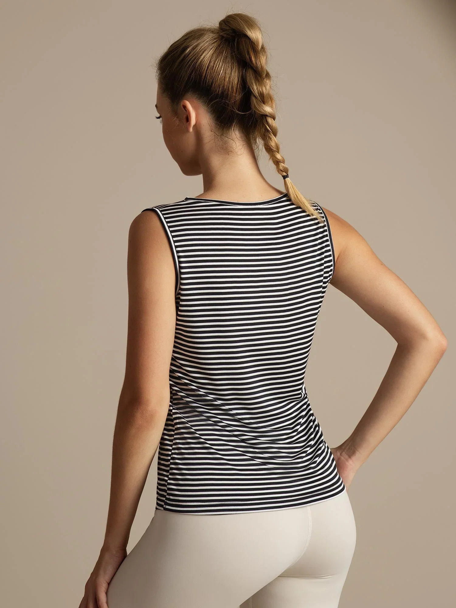 Pure Silk Women's Casual Round Neck Stripe Sport Tank Top